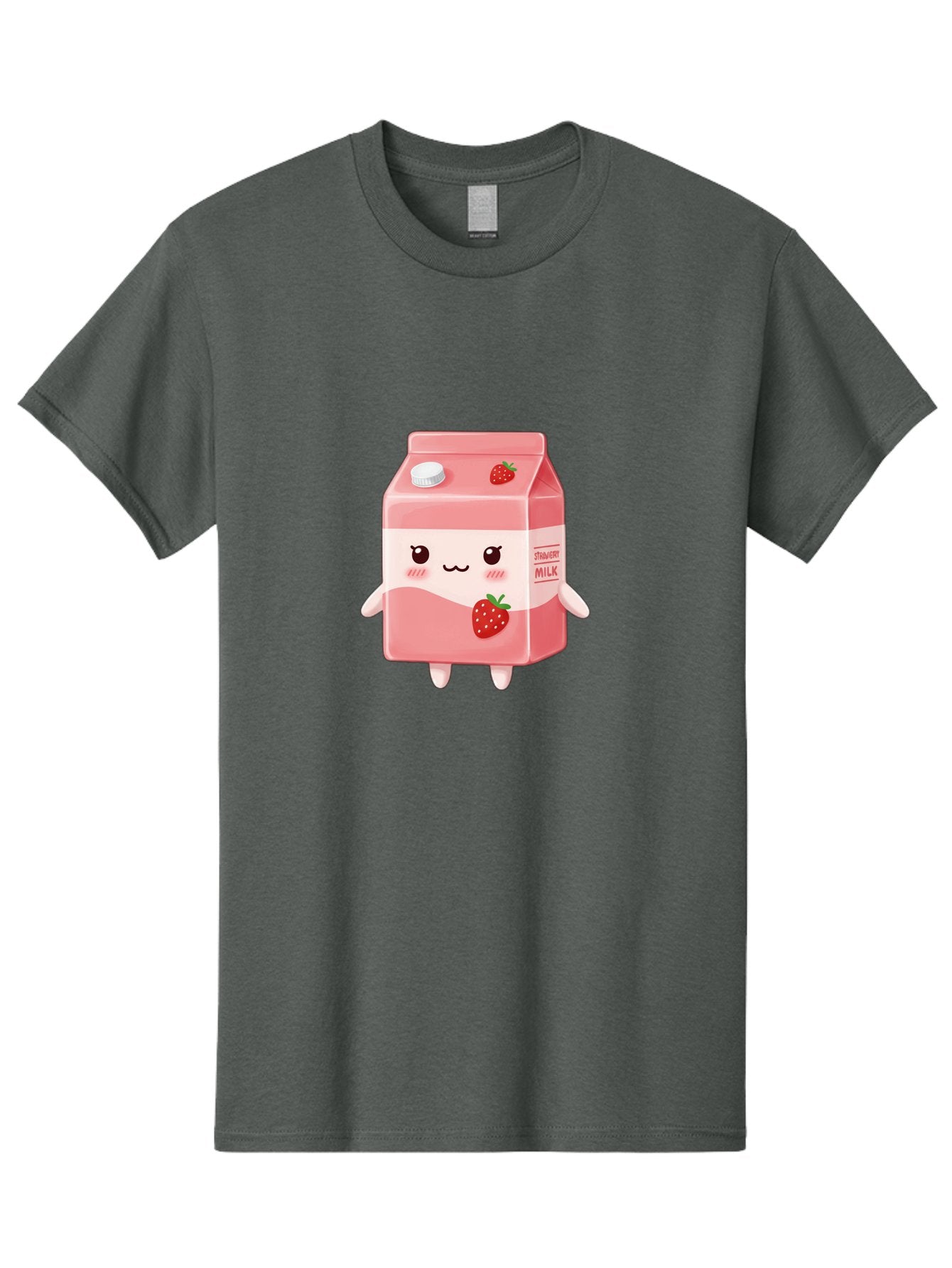 Strawberry-Milk Men'S Graphic Tee, 100% Cotton, Comfortable Casual Summer Wear, Machine Washable, Strawberry Milk, Cartoon Character, Cute Illustration, Strawberry Flavor, Pink Milk, Kawaii Design, Animated Beverage, Strawberry Theme, Bae790
