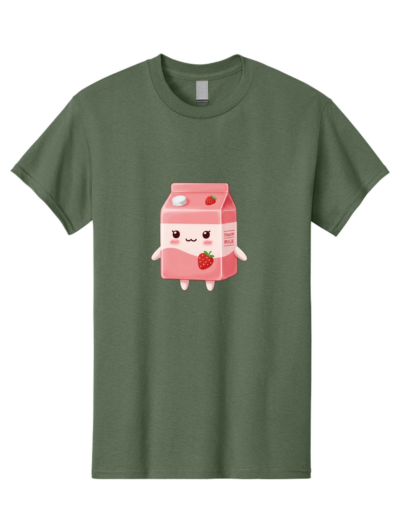 Strawberry-Milk Men'S Graphic Tee, 100% Cotton, Comfortable Casual Summer Wear, Machine Washable, Strawberry Milk, Cartoon Character, Cute Illustration, Strawberry Flavor, Pink Milk, Kawaii Design, Animated Beverage, Strawberry Theme, Bae790 3