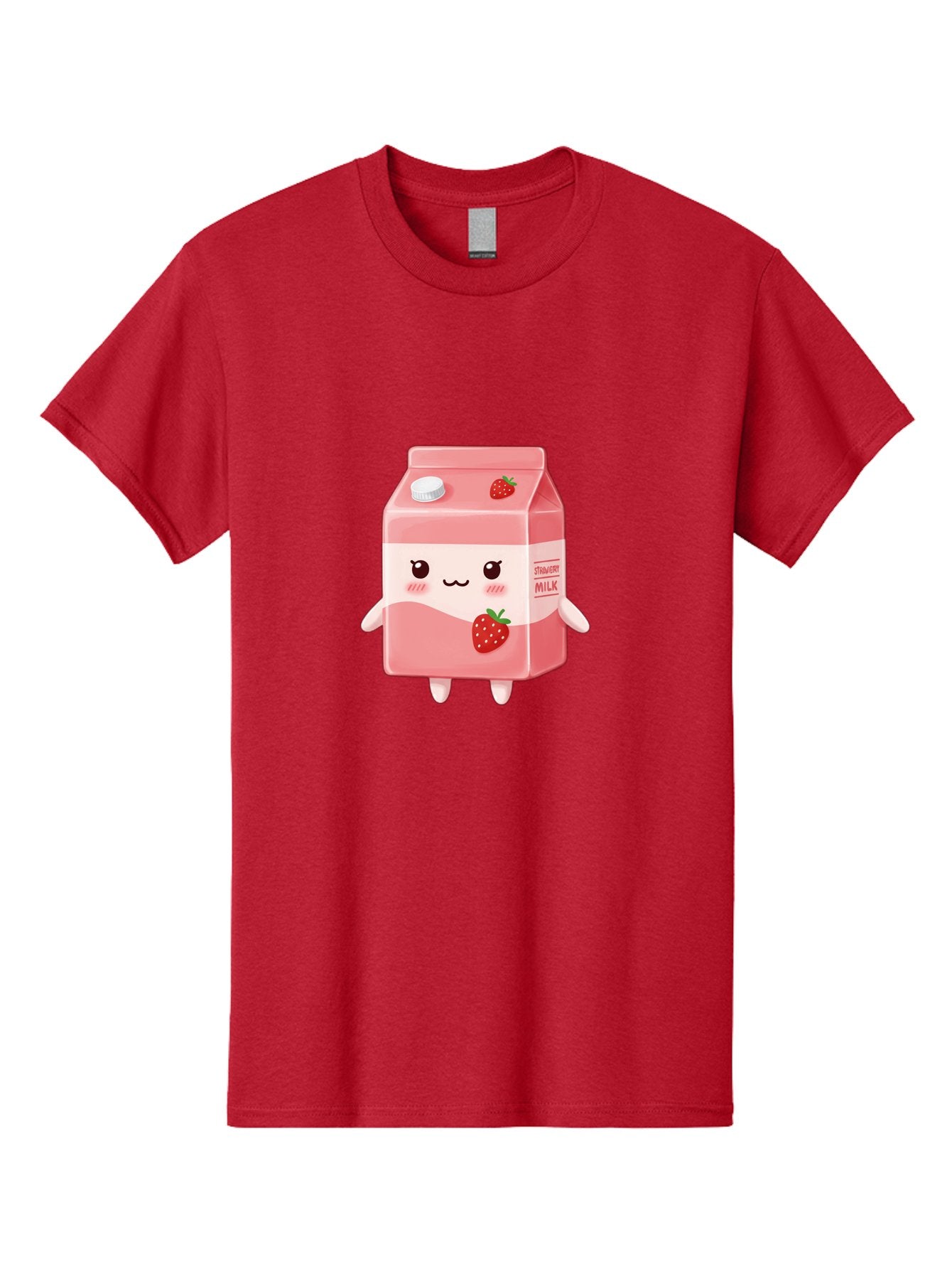 Strawberry-Milk Men'S Graphic Tee, 100% Cotton, Comfortable Casual Summer Wear, Machine Washable, Strawberry Milk, Cartoon Character, Cute Illustration, Strawberry Flavor, Pink Milk, Kawaii Design, Animated Beverage, Strawberry Theme, Bae790 9