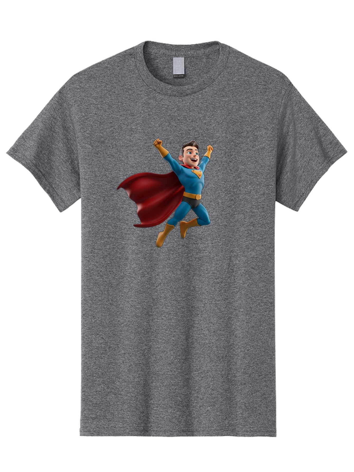 Superman Men'S Graphic Tee, 100% Cotton, Comfortable Casual Summer Wear, Machine Washable, Superhero Character, 3D Cartoon Man, Flying Superhero, Blue Costume, Red Cape, Yellow Emblem, Bold Hero, Dynamic Pose, Superhero Emblem, Comic Hero, Bae791 3