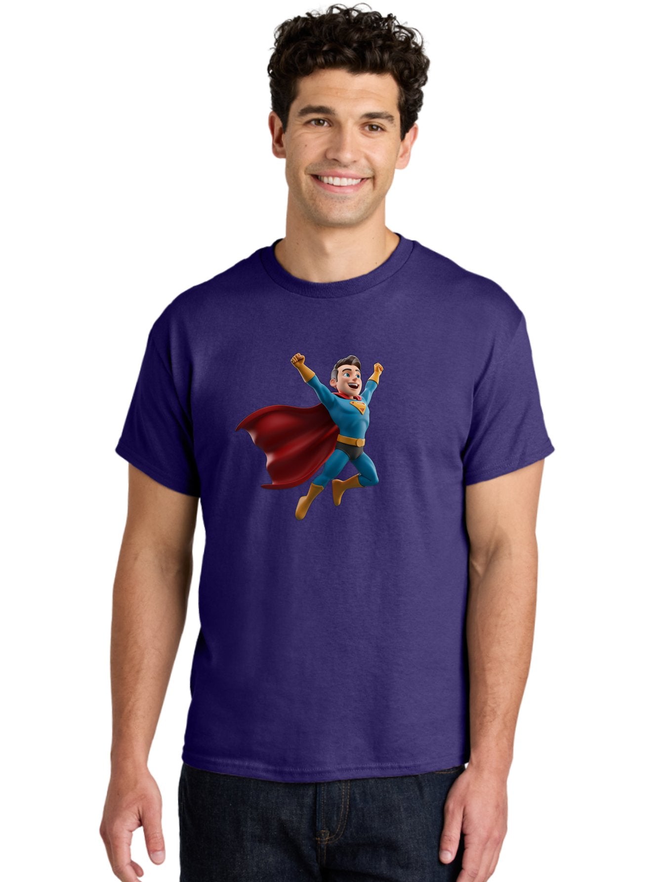 Superman Men'S Graphic Tee, 100% Cotton, Comfortable Casual Summer Wear, Machine Washable, Superhero Character, 3D Cartoon Man, Flying Superhero, Blue Costume, Red Cape, Yellow Emblem, Bold Hero, Dynamic Pose, Superhero Emblem, Comic Hero, Bae791 27
