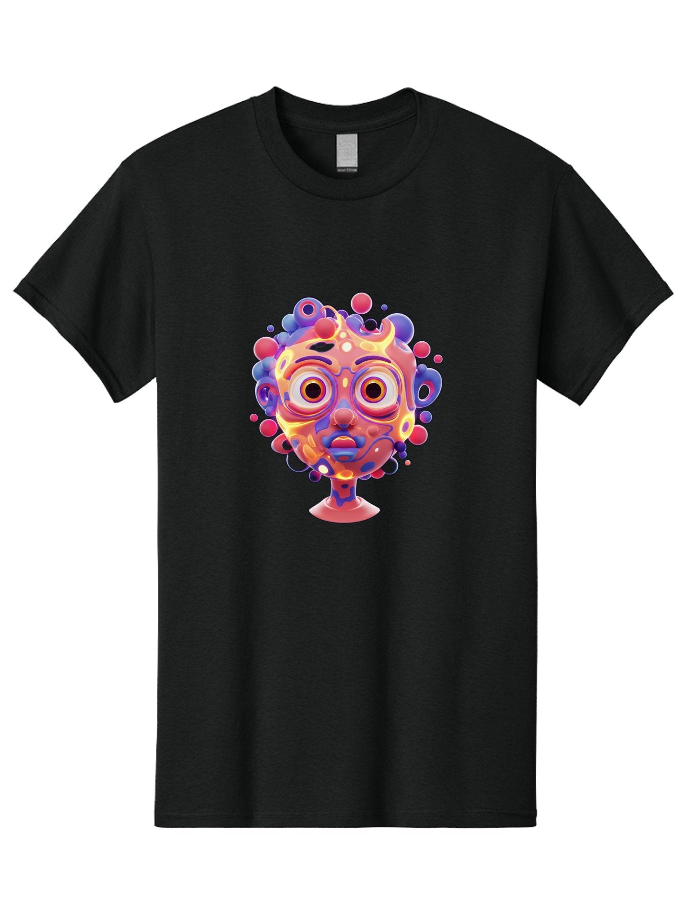 Surreal-Face Men'S Graphic Tee, 100% Cotton, Comfortable Casual Summer Wear, Machine Washable, Surreal Art, Abstract Face, Vibrant Colors, Dreamlike Atmosphere, Psychedelic Design, Futuristic Character, Colorful Eyes Bae792 15