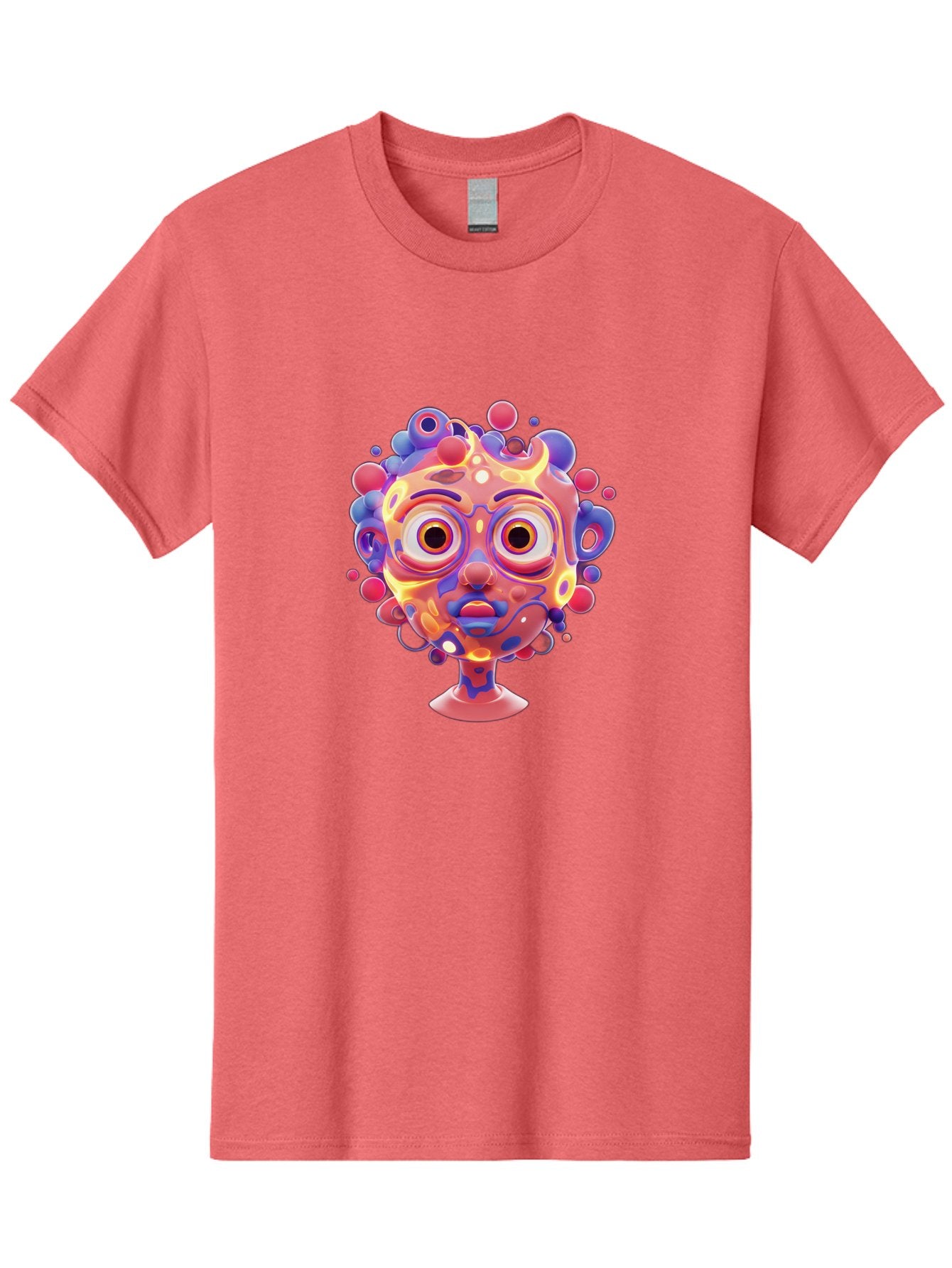 Surreal-Face Men'S Graphic Tee, 100% Cotton, Comfortable Casual Summer Wear, Machine Washable, Surreal Art, Abstract Face, Vibrant Colors, Dreamlike Atmosphere, Psychedelic Design, Futuristic Character, Colorful Eyes Bae792 8