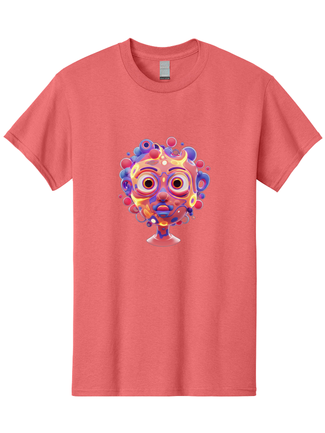 Surreal-Face Men'S Graphic Tee, 100% Cotton, Comfortable Casual Summer Wear, Machine Washable, Surreal Art, Abstract Face, Vibrant Colors, Dreamlike Atmosphere, Psychedelic Design, Futuristic Character, Colorful Eyes Bae792 6