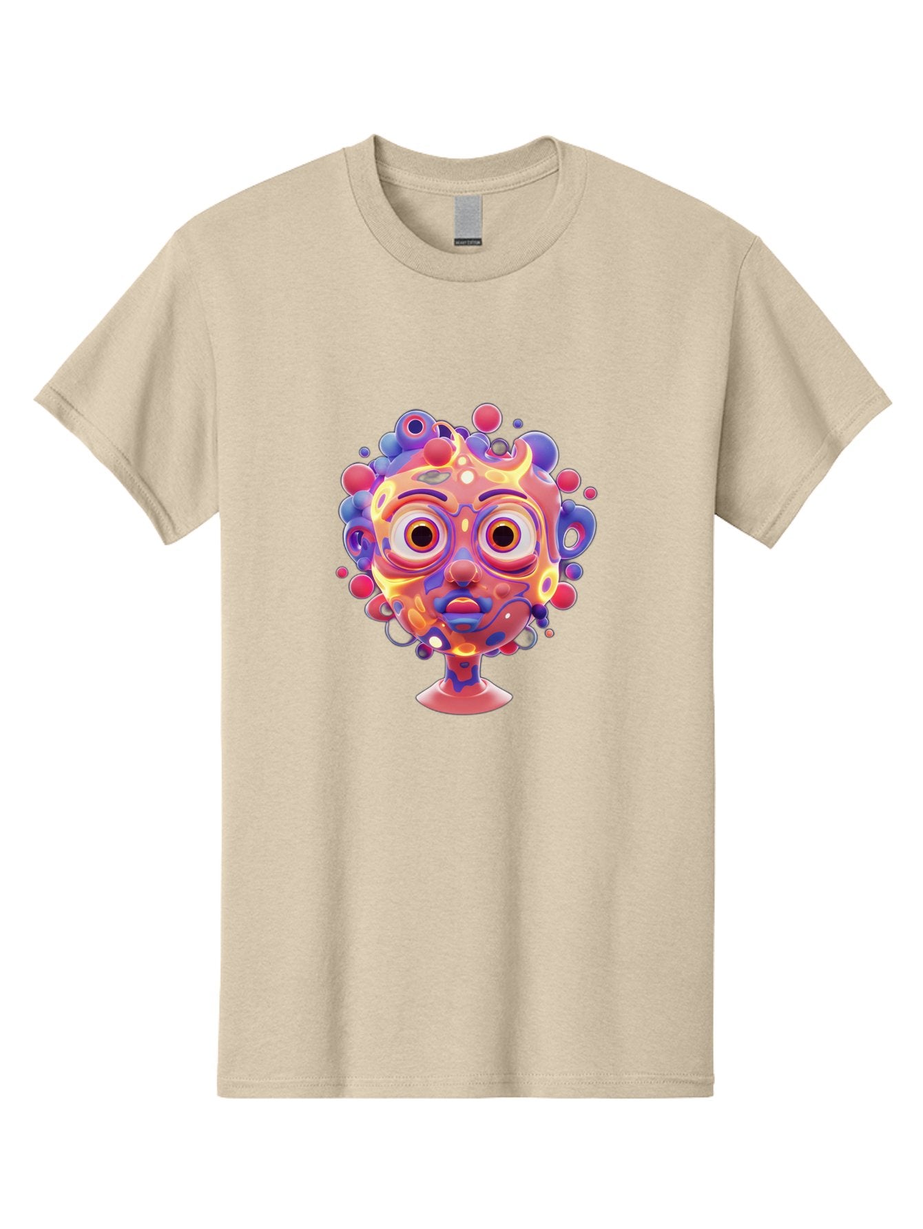 Surreal-Face Men'S Graphic Tee, 100% Cotton, Comfortable Casual Summer Wear, Machine Washable, Surreal Art, Abstract Face, Vibrant Colors, Dreamlike Atmosphere, Psychedelic Design, Futuristic Character, Colorful Eyes Bae792 14