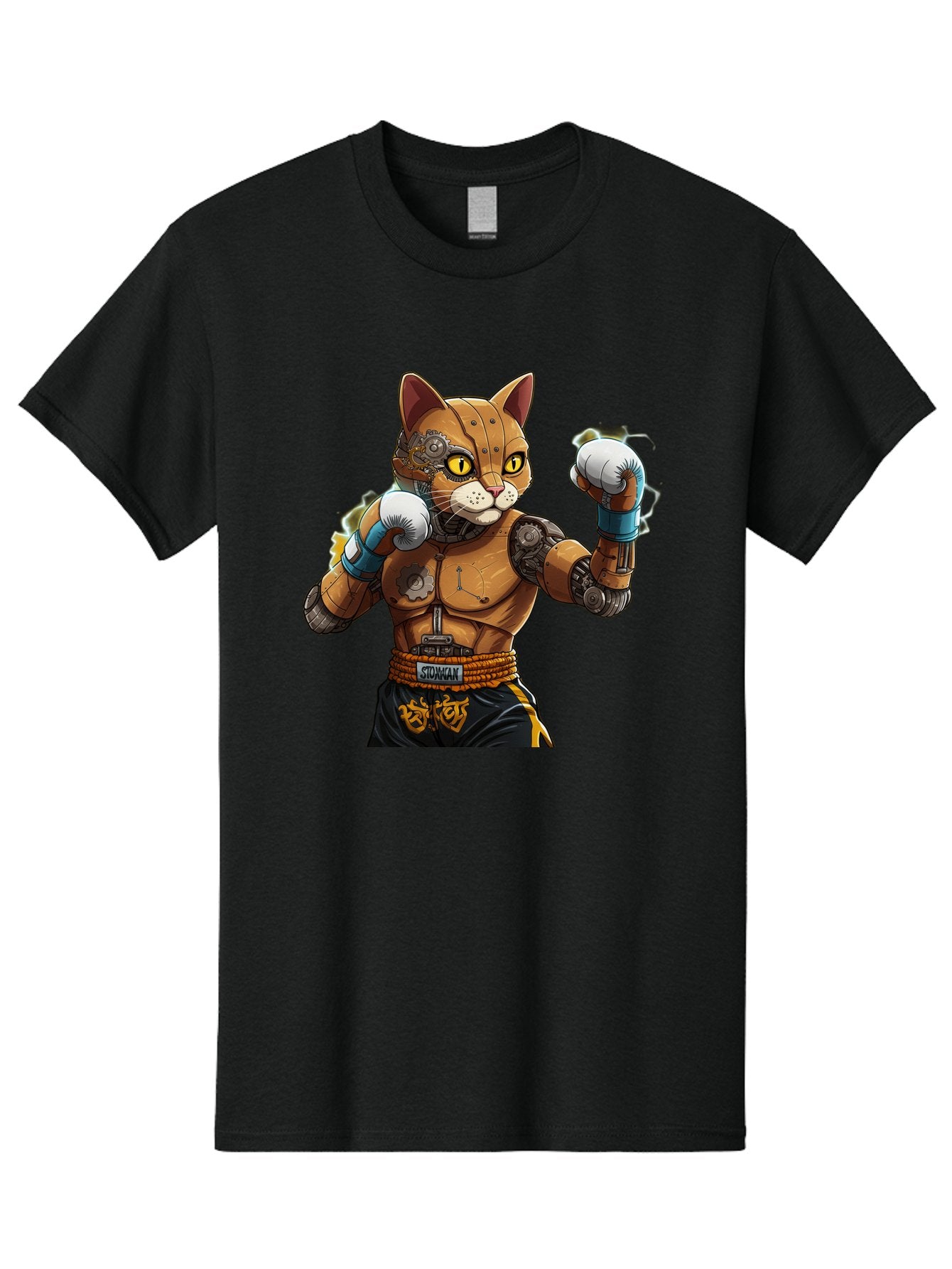 Sworcat Men'S Graphic Tee, 100% Cotton, Comfortable Casual Summer Wear, Machine Washable, Cybernetic Cat, Robotic Feline, Futuristic Illustration, Boxing Cat, Mechanical Cat, Cyberpunk Art, Sci-Fi Creature, Steampunk Cat, Techno Cat, Bae793 7