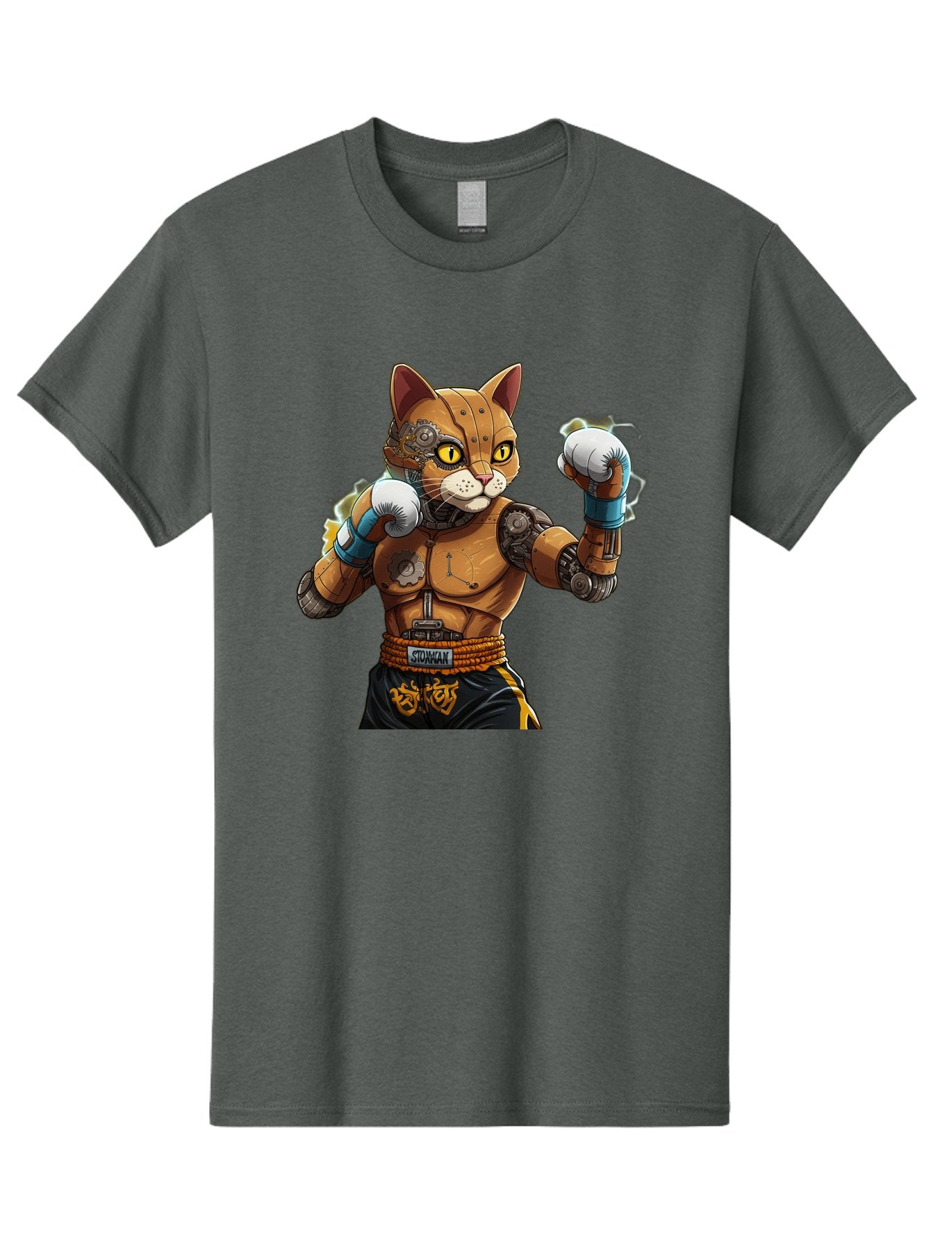 Sworcat Men'S Graphic Tee, 100% Cotton, Comfortable Casual Summer Wear, Machine Washable, Cybernetic Cat, Robotic Feline, Futuristic Illustration, Boxing Cat, Mechanical Cat, Cyberpunk Art, Sci-Fi Creature, Steampunk Cat, Techno Cat, Bae793 5