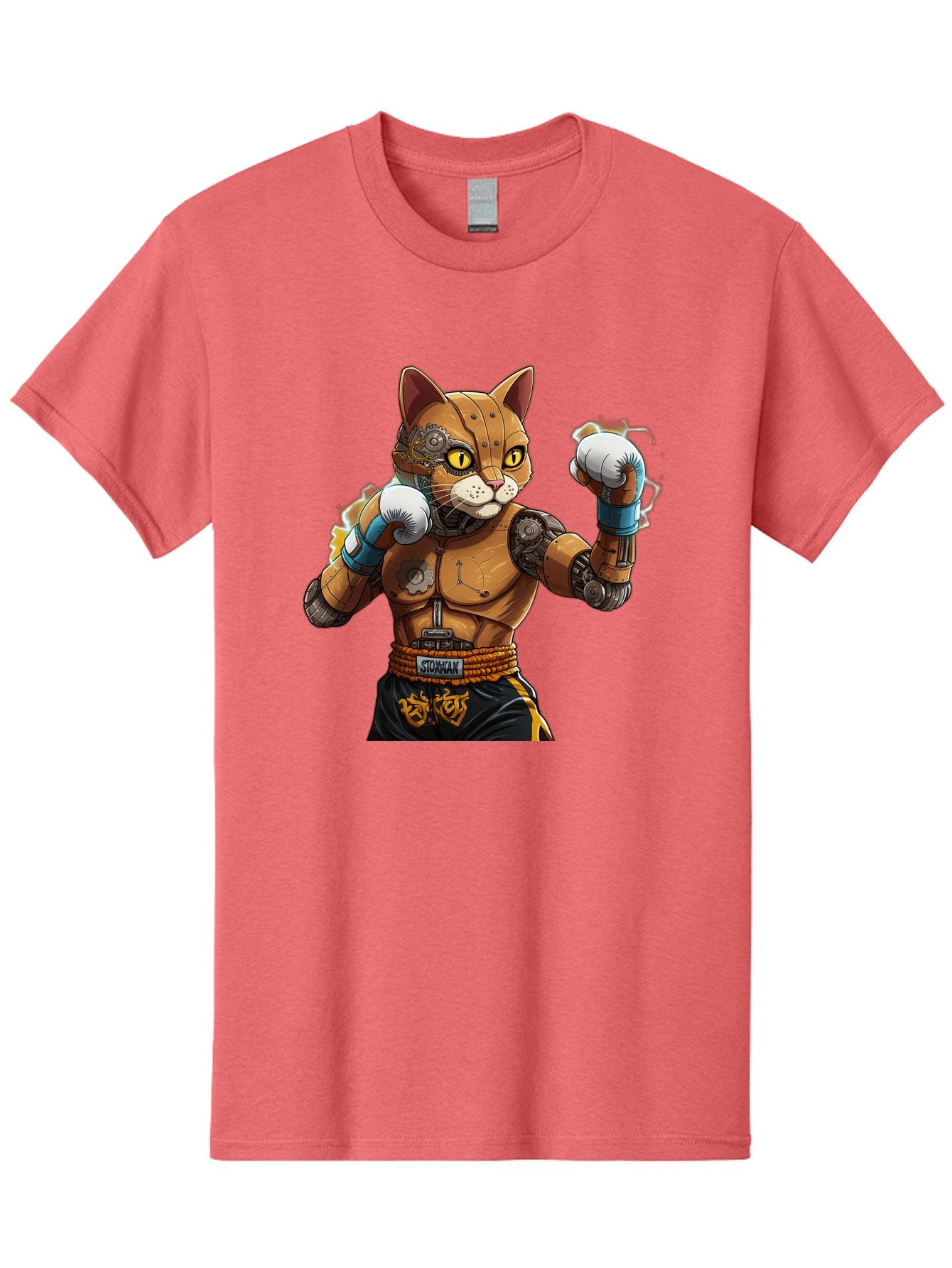 Sworcat Men'S Graphic Tee, 100% Cotton, Comfortable Casual Summer Wear, Machine Washable, Cybernetic Cat, Robotic Feline, Futuristic Illustration, Boxing Cat, Mechanical Cat, Cyberpunk Art, Sci-Fi Creature, Steampunk Cat, Techno Cat, Bae793 11