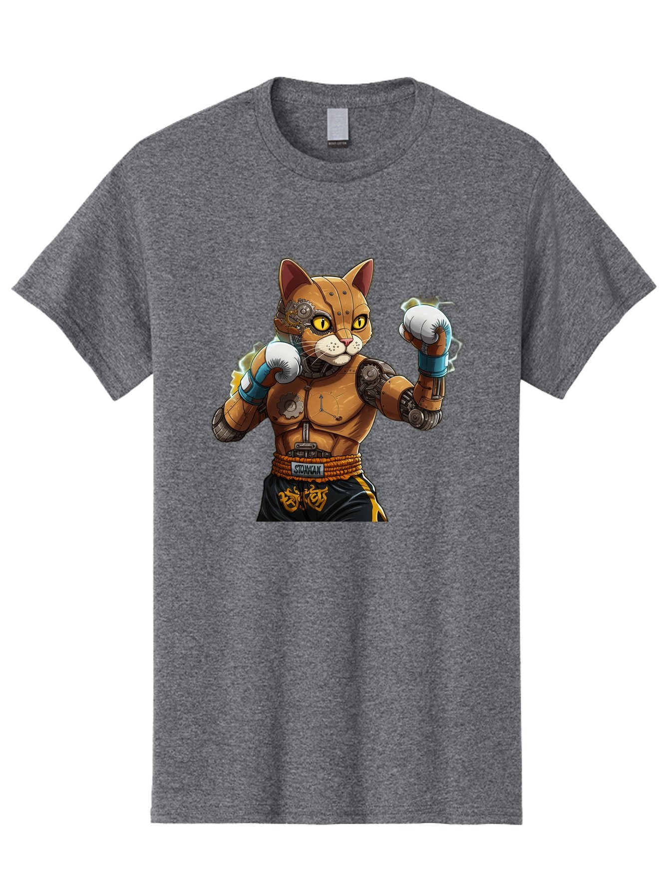 Sworcat Men'S Graphic Tee, 100% Cotton, Comfortable Casual Summer Wear, Machine Washable, Cybernetic Cat, Robotic Feline, Futuristic Illustration, Boxing Cat, Mechanical Cat, Cyberpunk Art, Sci-Fi Creature, Steampunk Cat, Techno Cat, Bae793 9