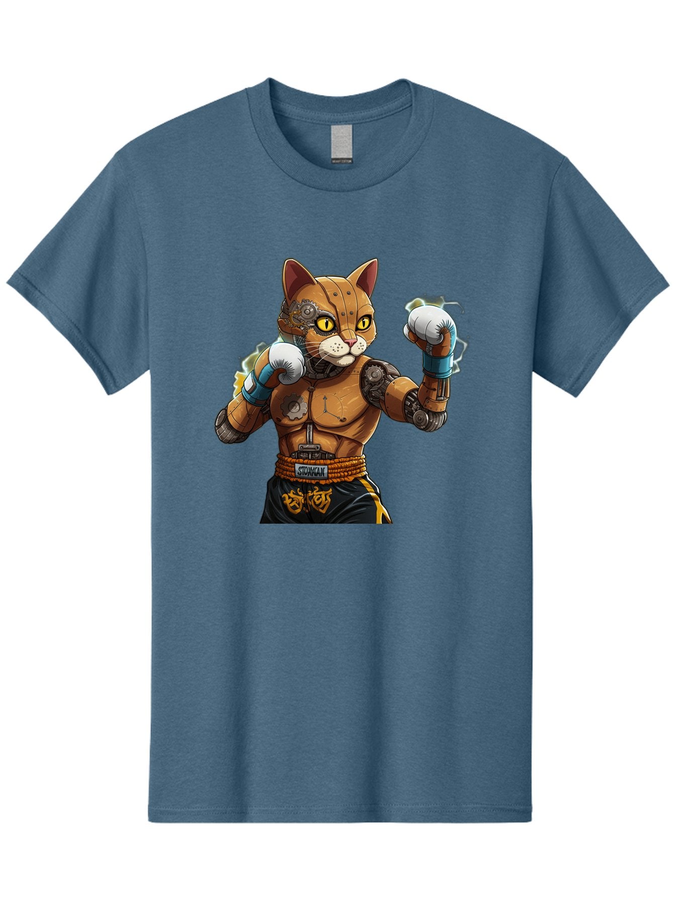 Sworcat Men'S Graphic Tee, 100% Cotton, Comfortable Casual Summer Wear, Machine Washable, Cybernetic Cat, Robotic Feline, Futuristic Illustration, Boxing Cat, Mechanical Cat, Cyberpunk Art, Sci-Fi Creature, Steampunk Cat, Techno Cat, Bae793 3