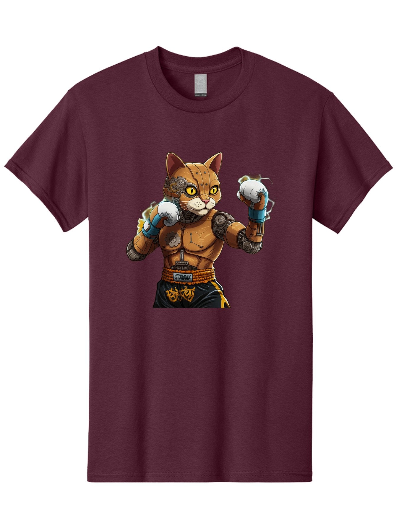 Sworcat Men'S Graphic Tee, 100% Cotton, Comfortable Casual Summer Wear, Machine Washable, Cybernetic Cat, Robotic Feline, Futuristic Illustration, Boxing Cat, Mechanical Cat, Cyberpunk Art, Sci-Fi Creature, Steampunk Cat, Techno Cat, Bae793 6