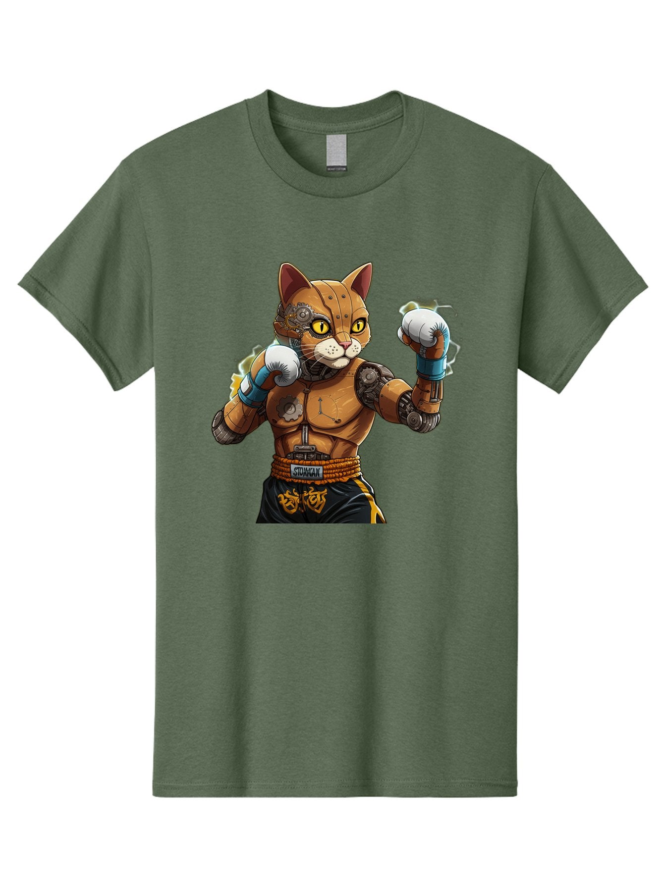 Sworcat Men'S Graphic Tee, 100% Cotton, Comfortable Casual Summer Wear, Machine Washable, Cybernetic Cat, Robotic Feline, Futuristic Illustration, Boxing Cat, Mechanical Cat, Cyberpunk Art, Sci-Fi Creature, Steampunk Cat, Techno Cat, Bae793 4