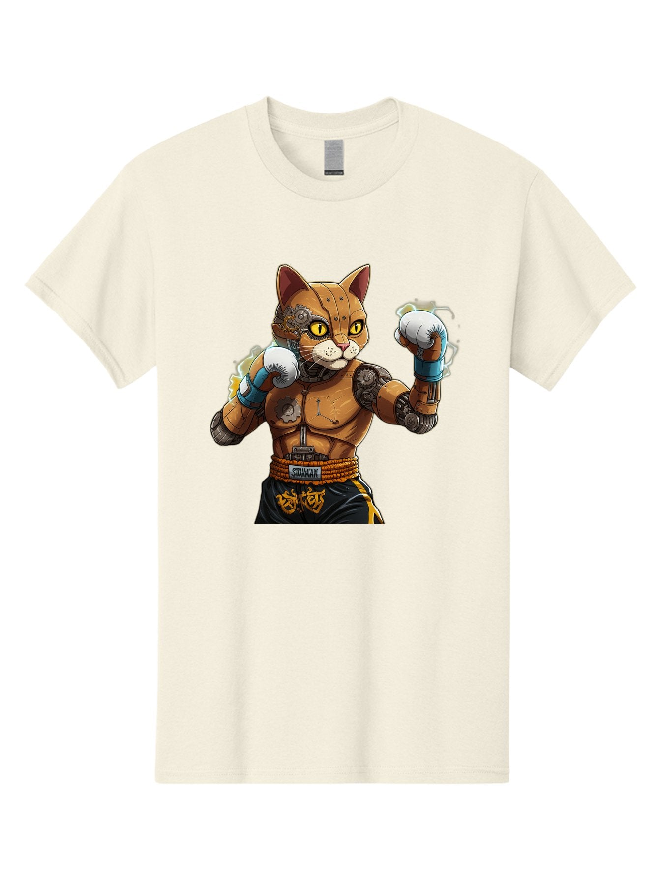 Sworcat Men'S Graphic Tee, 100% Cotton, Comfortable Casual Summer Wear, Machine Washable, Cybernetic Cat, Robotic Feline, Futuristic Illustration, Boxing Cat, Mechanical Cat, Cyberpunk Art, Sci-Fi Creature, Steampunk Cat, Techno Cat, Bae793