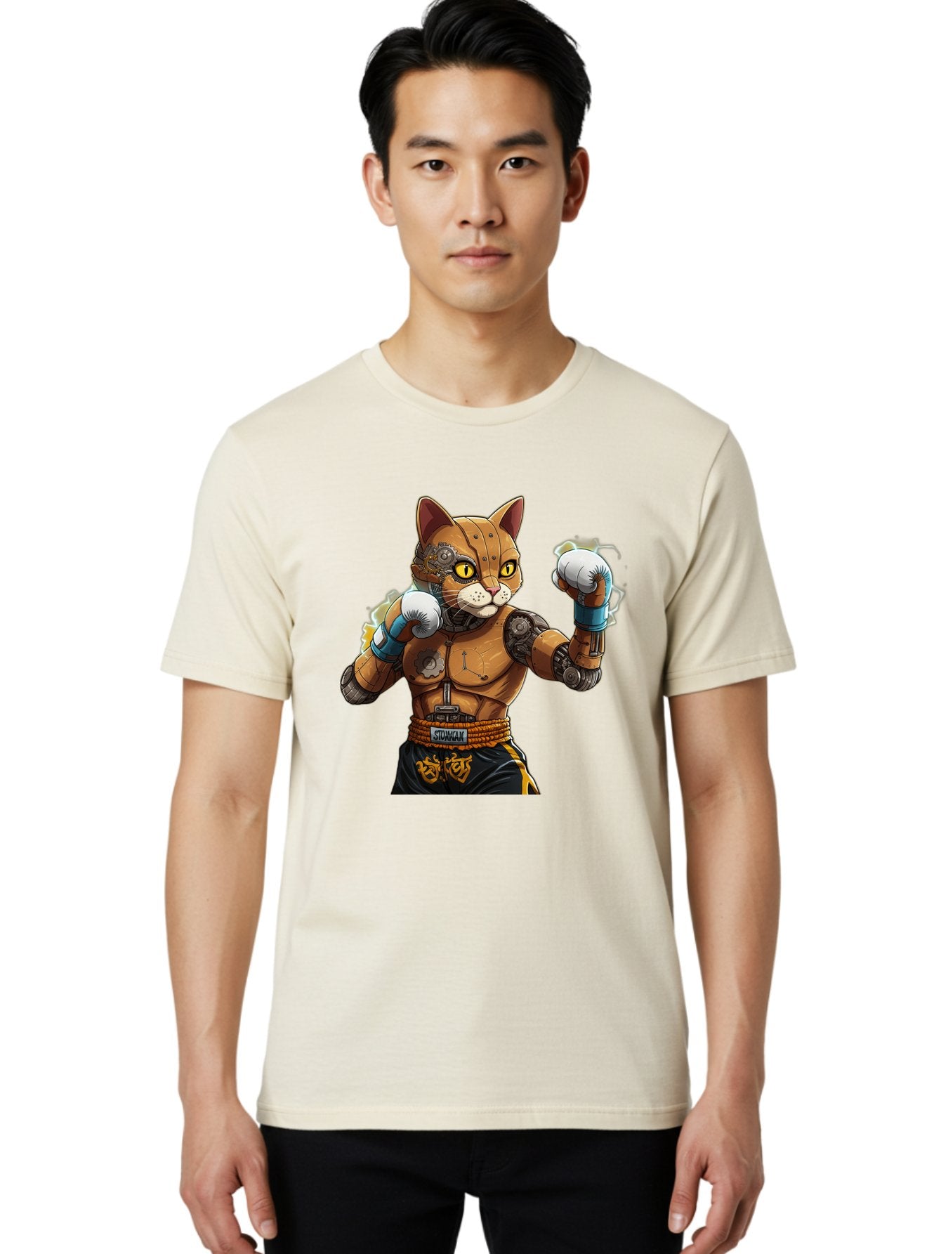 Sworcat Men'S Graphic Tee, 100% Cotton, Comfortable Casual Summer Wear, Machine Washable, Cybernetic Cat, Robotic Feline, Futuristic Illustration, Boxing Cat, Mechanical Cat, Cyberpunk Art, Sci-Fi Creature, Steampunk Cat, Techno Cat, Bae793 21
