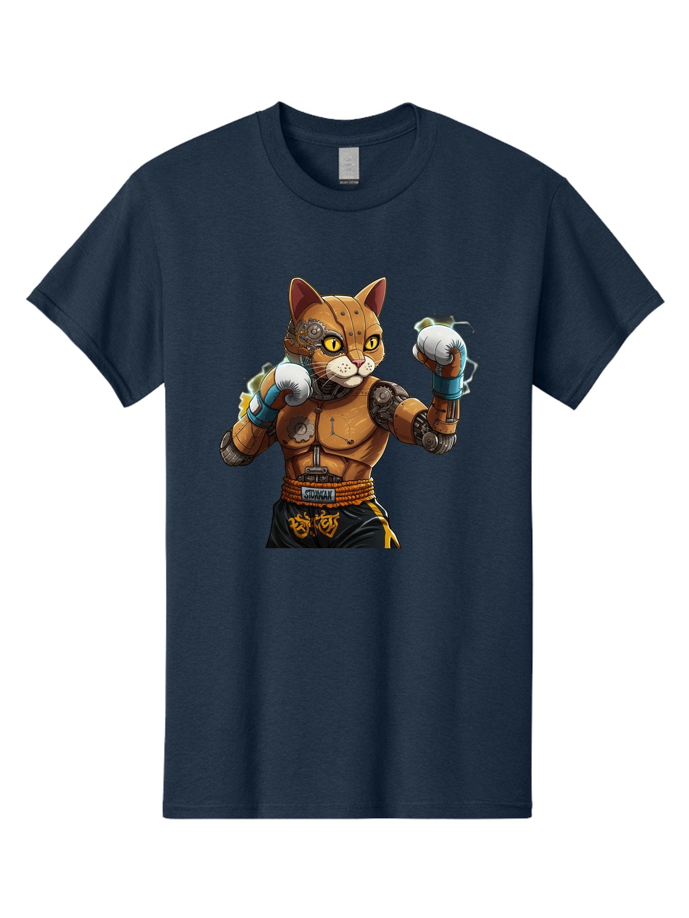 Sworcat Men'S Graphic Tee, 100% Cotton, Comfortable Casual Summer Wear, Machine Washable, Cybernetic Cat, Robotic Feline, Futuristic Illustration, Boxing Cat, Mechanical Cat, Cyberpunk Art, Sci-Fi Creature, Steampunk Cat, Techno Cat, Bae793 10