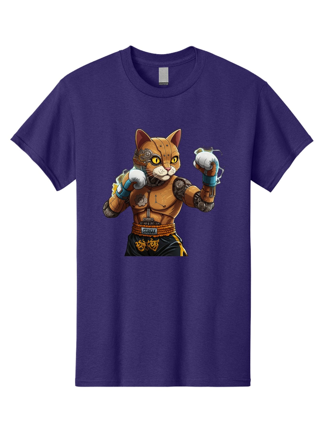 Sworcat Men'S Graphic Tee, 100% Cotton, Comfortable Casual Summer Wear, Machine Washable, Cybernetic Cat, Robotic Feline, Futuristic Illustration, Boxing Cat, Mechanical Cat, Cyberpunk Art, Sci-Fi Creature, Steampunk Cat, Techno Cat, Bae793 12