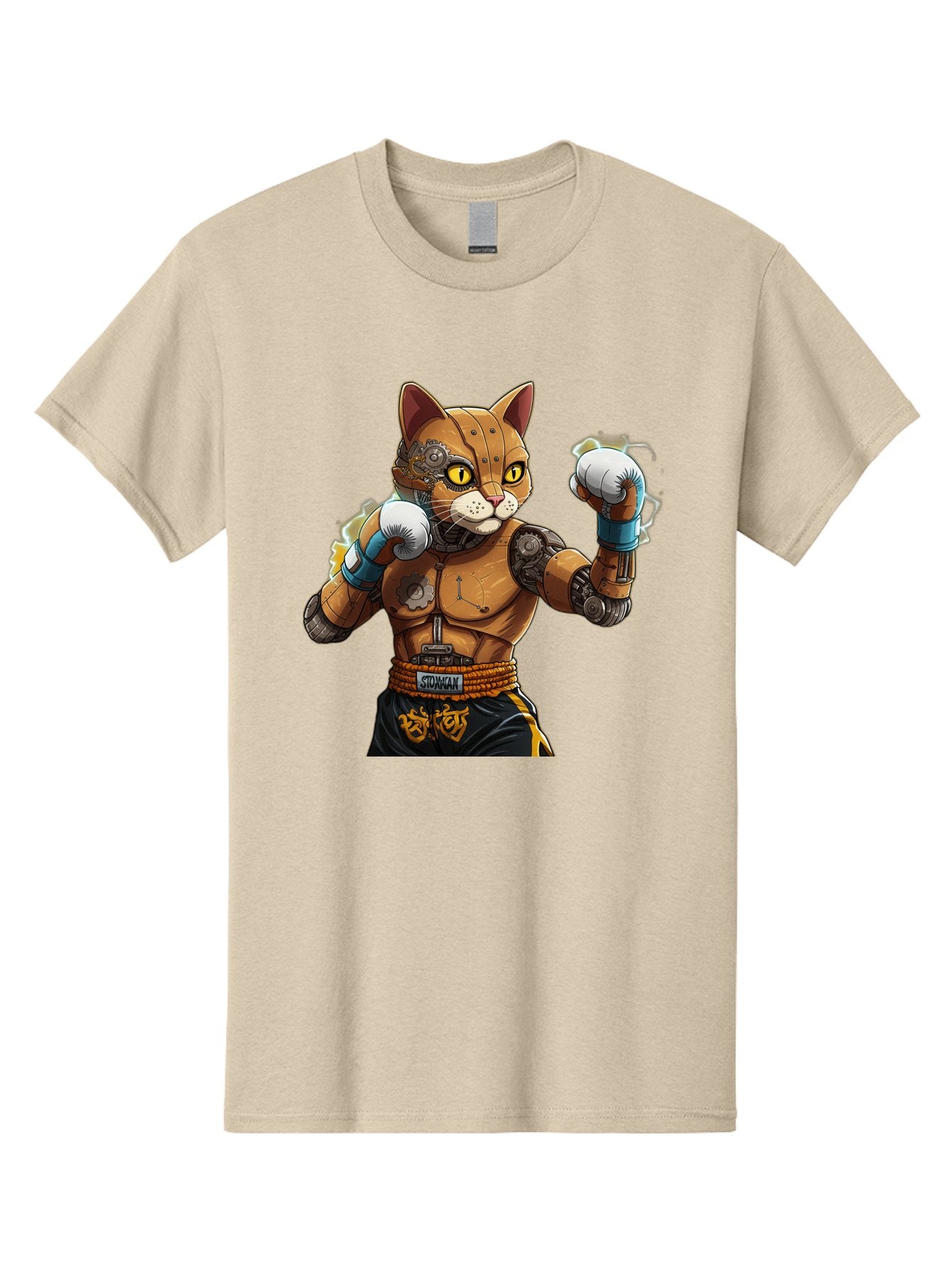 Sworcat Men'S Graphic Tee, 100% Cotton, Comfortable Casual Summer Wear, Machine Washable, Cybernetic Cat, Robotic Feline, Futuristic Illustration, Boxing Cat, Mechanical Cat, Cyberpunk Art, Sci-Fi Creature, Steampunk Cat, Techno Cat, Bae793 15
