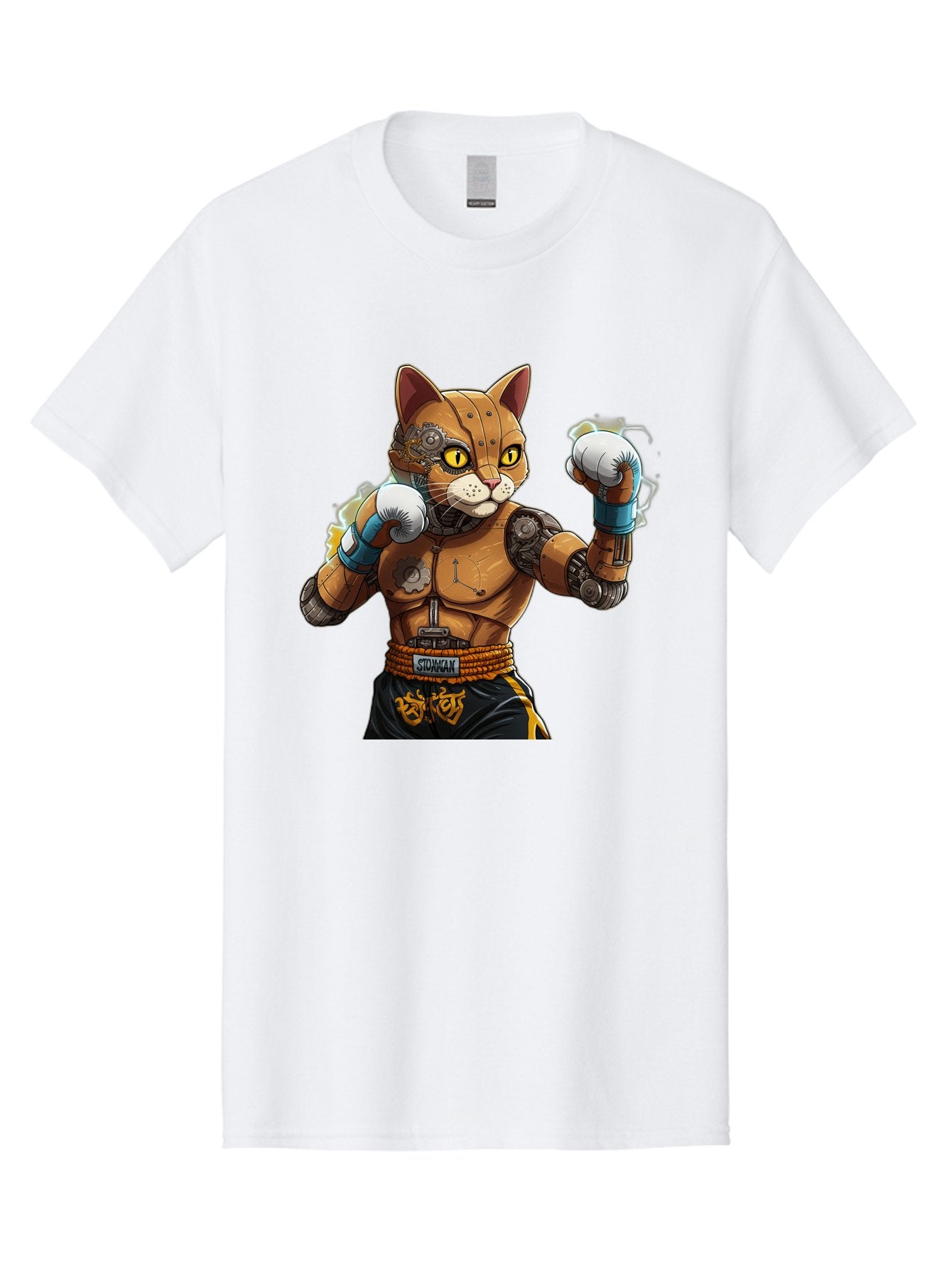 Sworcat Men'S Graphic Tee, 100% Cotton, Comfortable Casual Summer Wear, Machine Washable, Cybernetic Cat, Robotic Feline, Futuristic Illustration, Boxing Cat, Mechanical Cat, Cyberpunk Art, Sci-Fi Creature, Steampunk Cat, Techno Cat, Bae793 8