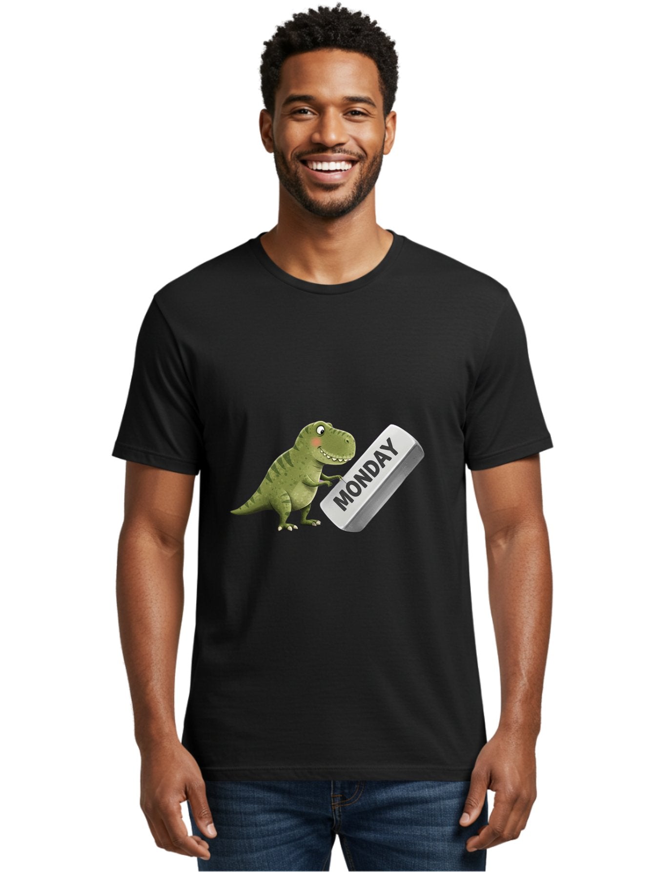 T-Rex-Monday Men'S Graphic Tee, 100% Cotton, Comfortable Casual Summer Wear, Machine Washable, Cartoon Dinosaur Holding 'Monday' Sign, Funny Prehistoric Creature, Humorous Illustration, Monday Motivation, Dino Humor, T-Rex Character Bae794 29