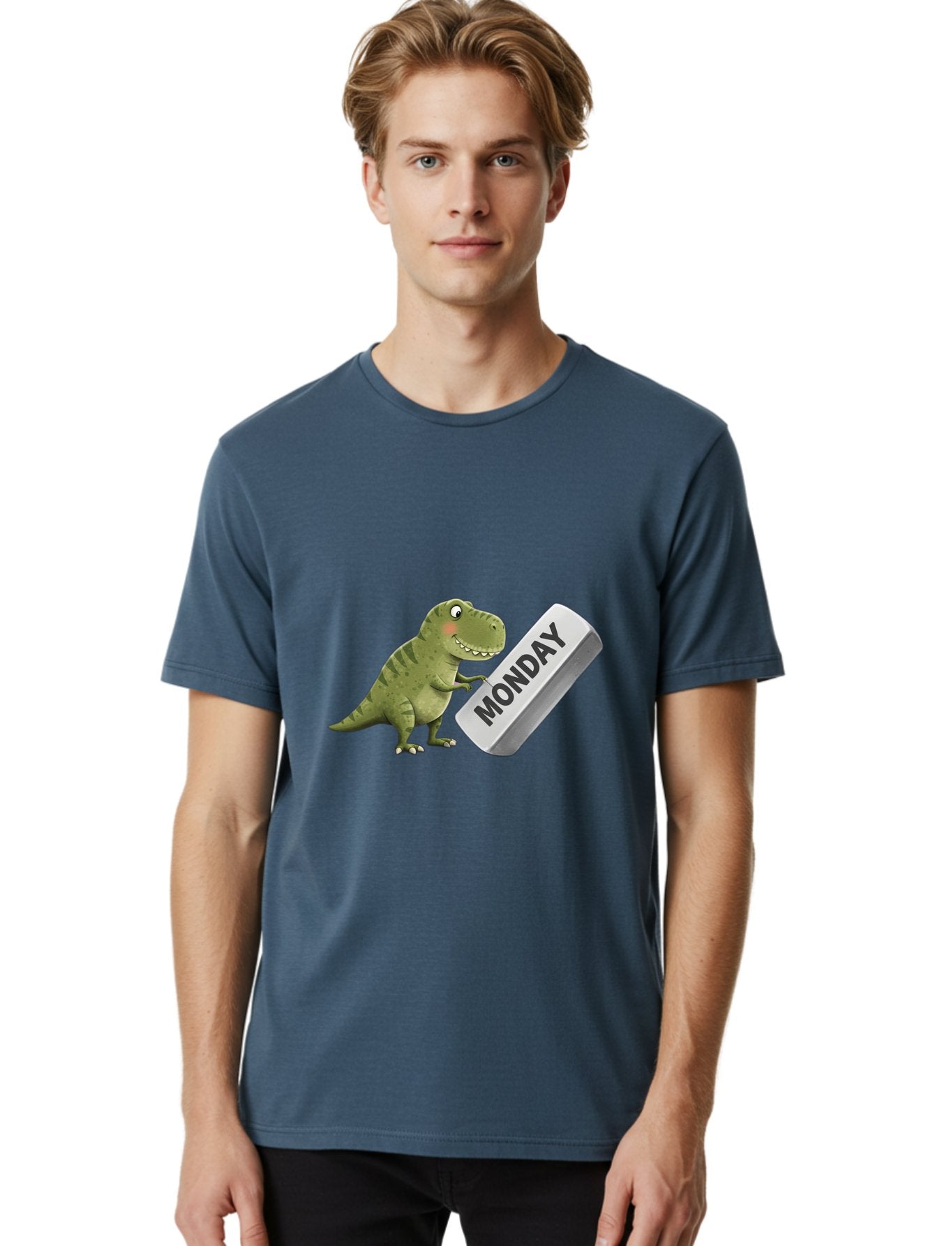 T-Rex-Monday Men'S Graphic Tee, 100% Cotton, Comfortable Casual Summer Wear, Machine Washable, Cartoon Dinosaur Holding 'Monday' Sign, Funny Prehistoric Creature, Humorous Illustration, Monday Motivation, Dino Humor, T-Rex Character Bae794 22