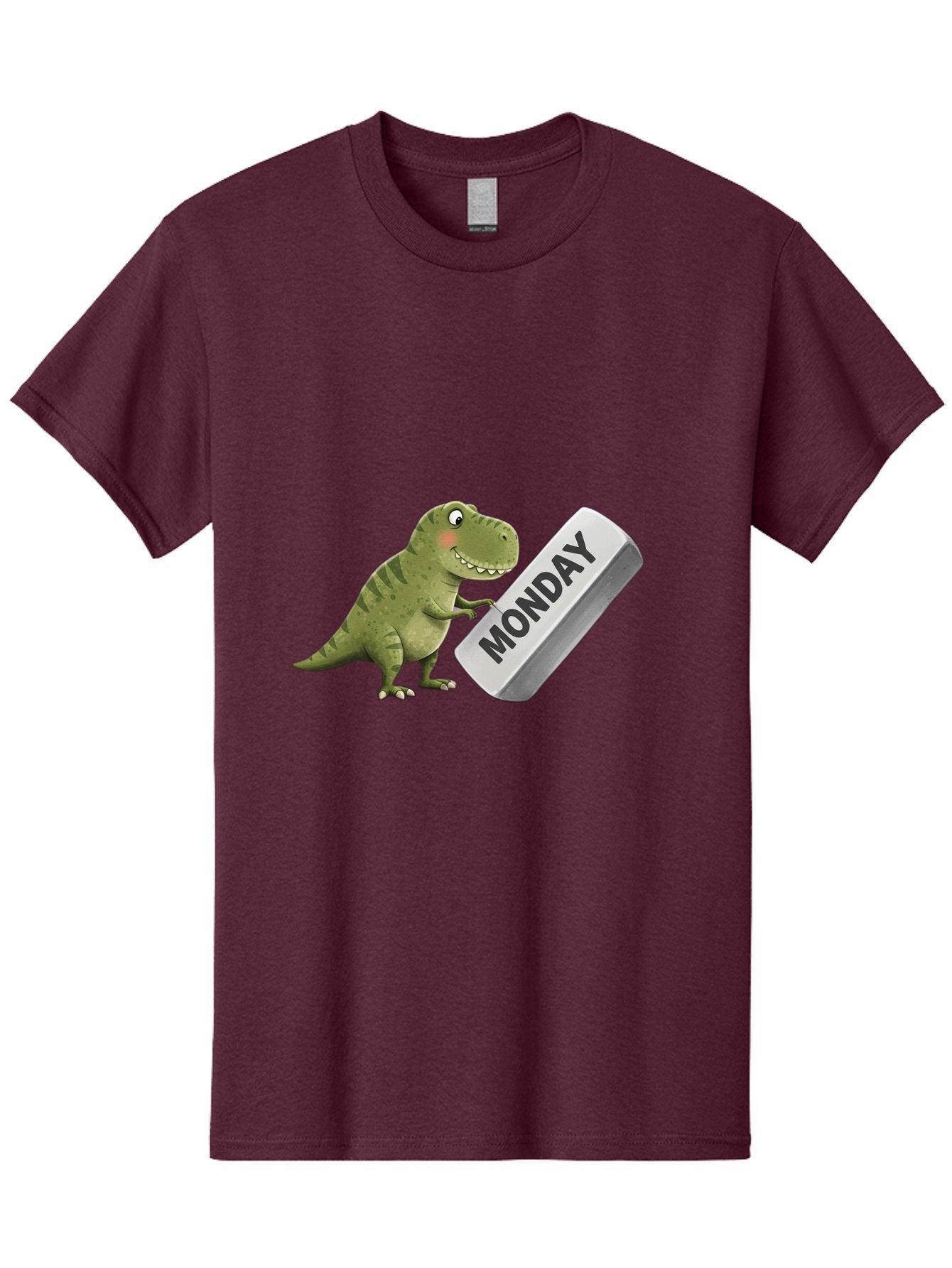 T-Rex-Monday Men'S Graphic Tee, 100% Cotton, Comfortable Casual Summer Wear, Machine Washable, Cartoon Dinosaur Holding 'Monday' Sign, Funny Prehistoric Creature, Humorous Illustration, Monday Motivation, Dino Humor, T-Rex Character Bae794