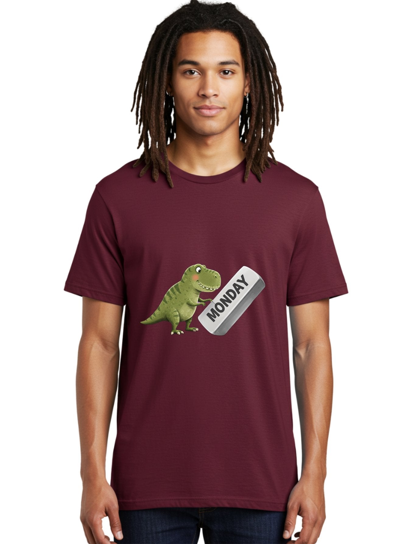 T-Rex-Monday Men'S Graphic Tee, 100% Cotton, Comfortable Casual Summer Wear, Machine Washable, Cartoon Dinosaur Holding 'Monday' Sign, Funny Prehistoric Creature, Humorous Illustration, Monday Motivation, Dino Humor, T-Rex Character Bae794 19