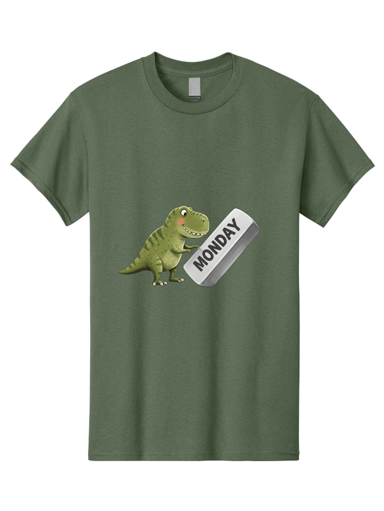 T-Rex-Monday Men'S Graphic Tee, 100% Cotton, Comfortable Casual Summer Wear, Machine Washable, Cartoon Dinosaur Holding 'Monday' Sign, Funny Prehistoric Creature, Humorous Illustration, Monday Motivation, Dino Humor, T-Rex Character Bae794 5