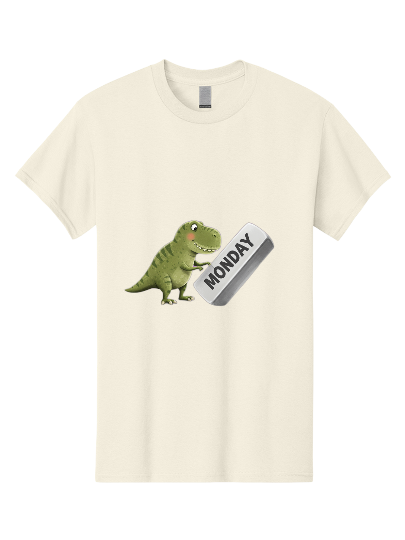 T-Rex-Monday Men'S Graphic Tee, 100% Cotton, Comfortable Casual Summer Wear, Machine Washable, Cartoon Dinosaur Holding 'Monday' Sign, Funny Prehistoric Creature, Humorous Illustration, Monday Motivation, Dino Humor, T-Rex Character Bae794