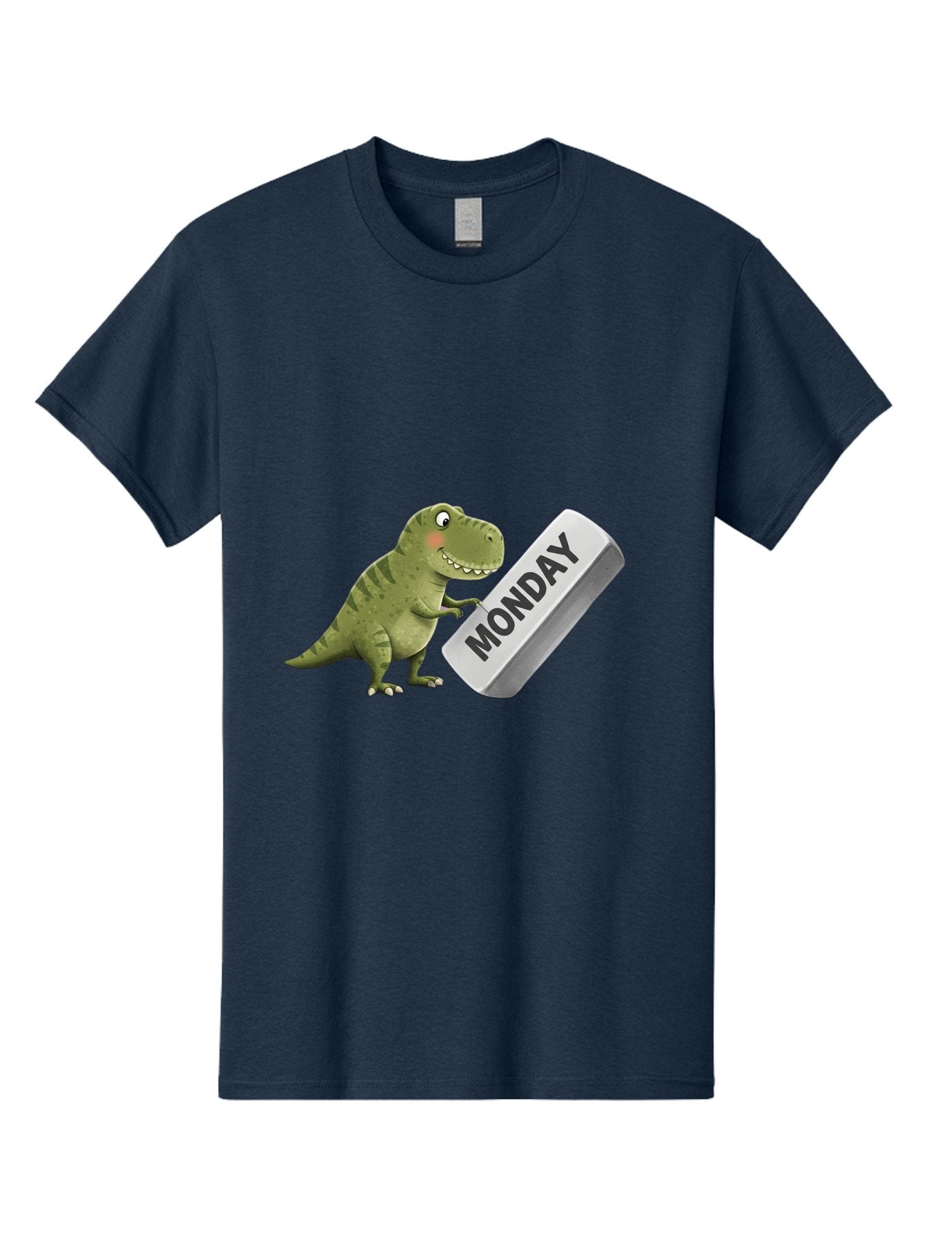 T-Rex-Monday Men'S Graphic Tee, 100% Cotton, Comfortable Casual Summer Wear, Machine Washable, Cartoon Dinosaur Holding 'Monday' Sign, Funny Prehistoric Creature, Humorous Illustration, Monday Motivation, Dino Humor, T-Rex Character Bae794