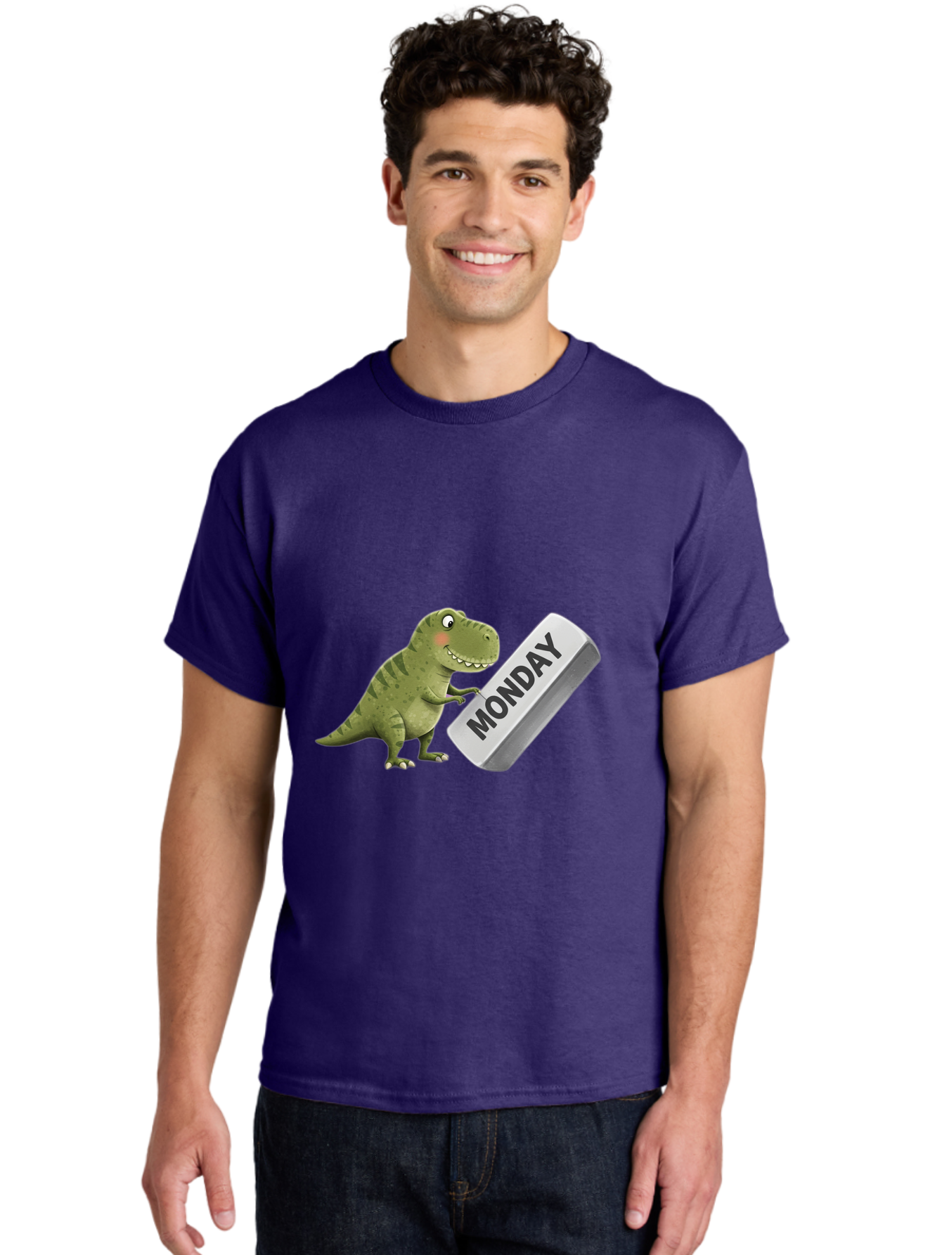 T-Rex-Monday Men'S Graphic Tee, 100% Cotton, Comfortable Casual Summer Wear, Machine Washable, Cartoon Dinosaur Holding 'Monday' Sign, Funny Prehistoric Creature, Humorous Illustration, Monday Motivation, Dino Humor, T-Rex Character Bae794 21