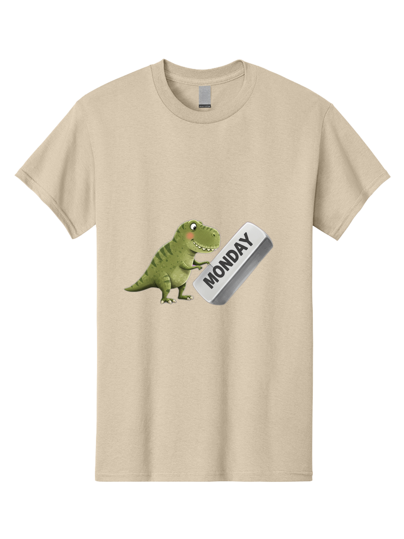 T-Rex-Monday Men'S Graphic Tee, 100% Cotton, Comfortable Casual Summer Wear, Machine Washable, Cartoon Dinosaur Holding 'Monday' Sign, Funny Prehistoric Creature, Humorous Illustration, Monday Motivation, Dino Humor, T-Rex Character Bae794 3