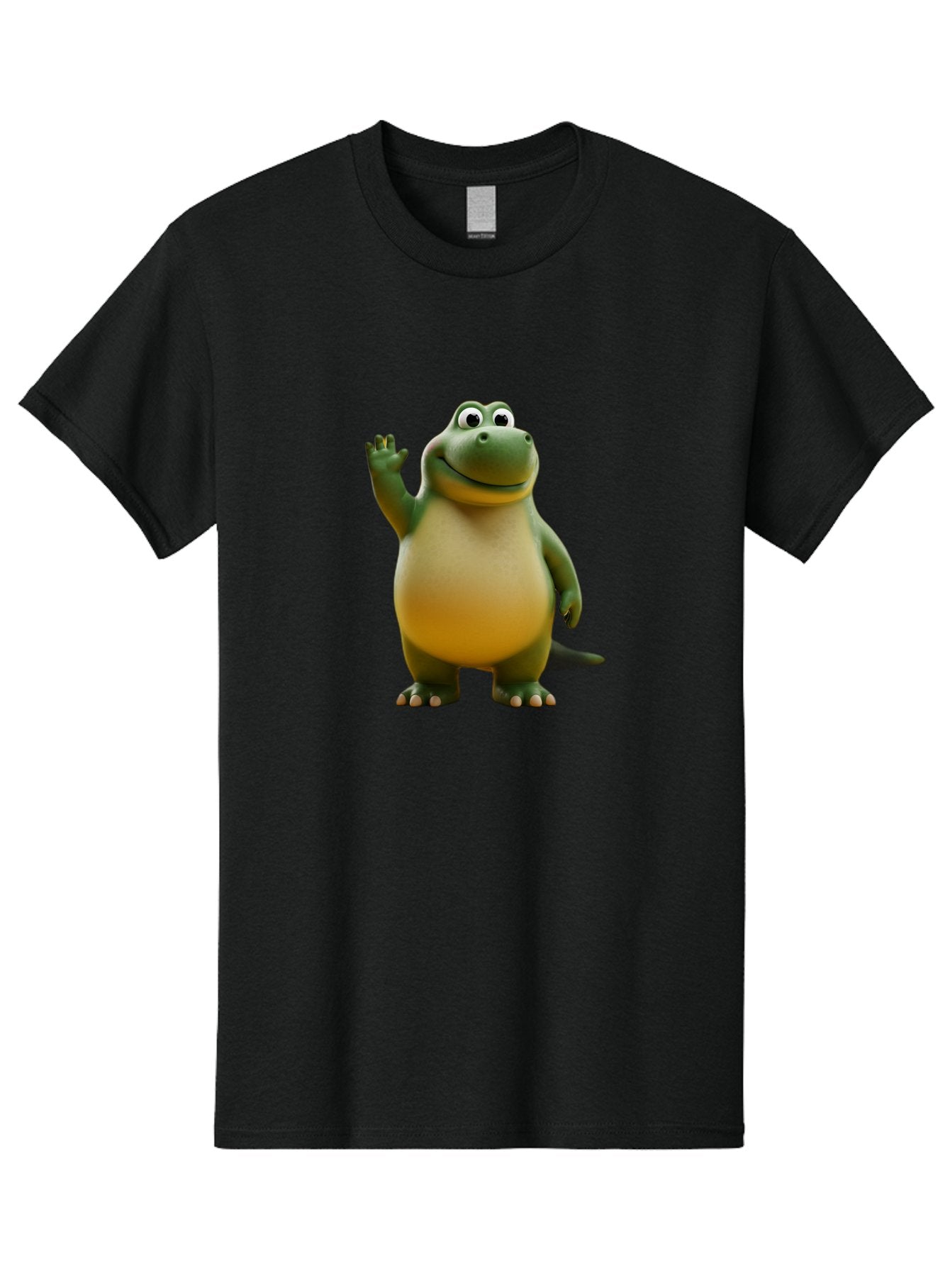 T-Rex Men'S Graphic Tee, 100% Cotton, Comfortable Casual Summer Wear, Machine Washable, Cartoon Dinosaur, Friendly Dinosaur, Waving Dinosaur, Green Dinosaur, Happy Dinosaur, 3D Illustration, Cheerful Character, Prehistoric Creature, Bae795 11