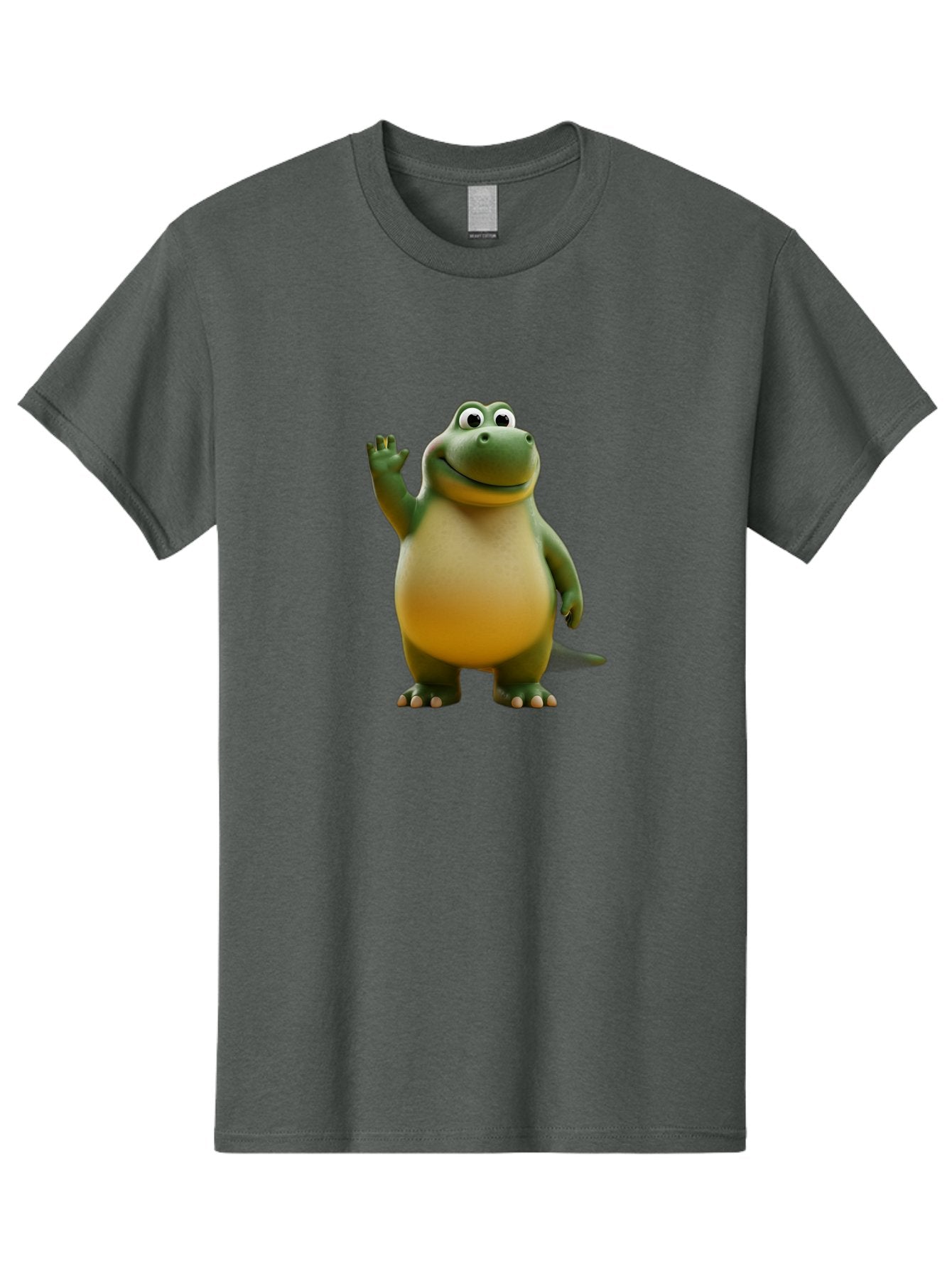 T-Rex Men'S Graphic Tee, 100% Cotton, Comfortable Casual Summer Wear, Machine Washable, Cartoon Dinosaur, Friendly Dinosaur, Waving Dinosaur, Green Dinosaur, Happy Dinosaur, 3D Illustration, Cheerful Character, Prehistoric Creature, Bae795 14