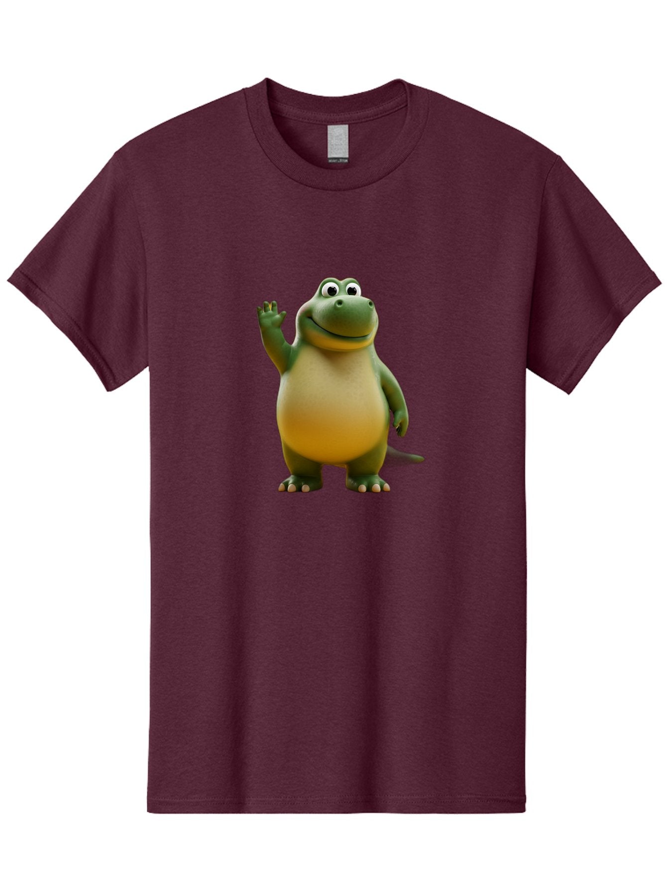 T-Rex Men'S Graphic Tee, 100% Cotton, Comfortable Casual Summer Wear, Machine Washable, Cartoon Dinosaur, Friendly Dinosaur, Waving Dinosaur, Green Dinosaur, Happy Dinosaur, 3D Illustration, Cheerful Character, Prehistoric Creature, Bae795 3
