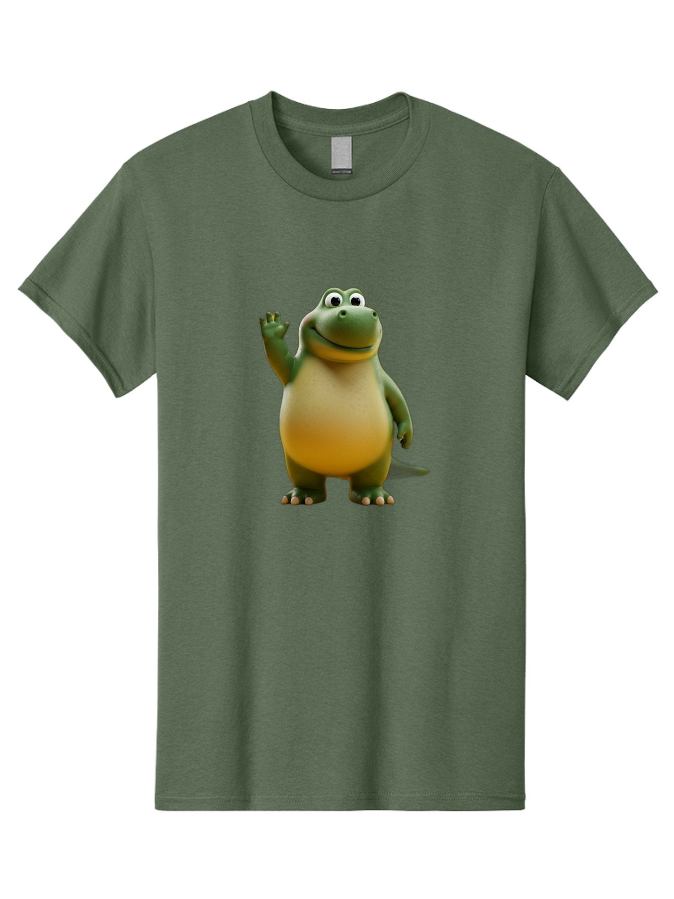 T-Rex Men'S Graphic Tee, 100% Cotton, Comfortable Casual Summer Wear, Machine Washable, Cartoon Dinosaur, Friendly Dinosaur, Waving Dinosaur, Green Dinosaur, Happy Dinosaur, 3D Illustration, Cheerful Character, Prehistoric Creature, Bae795 5