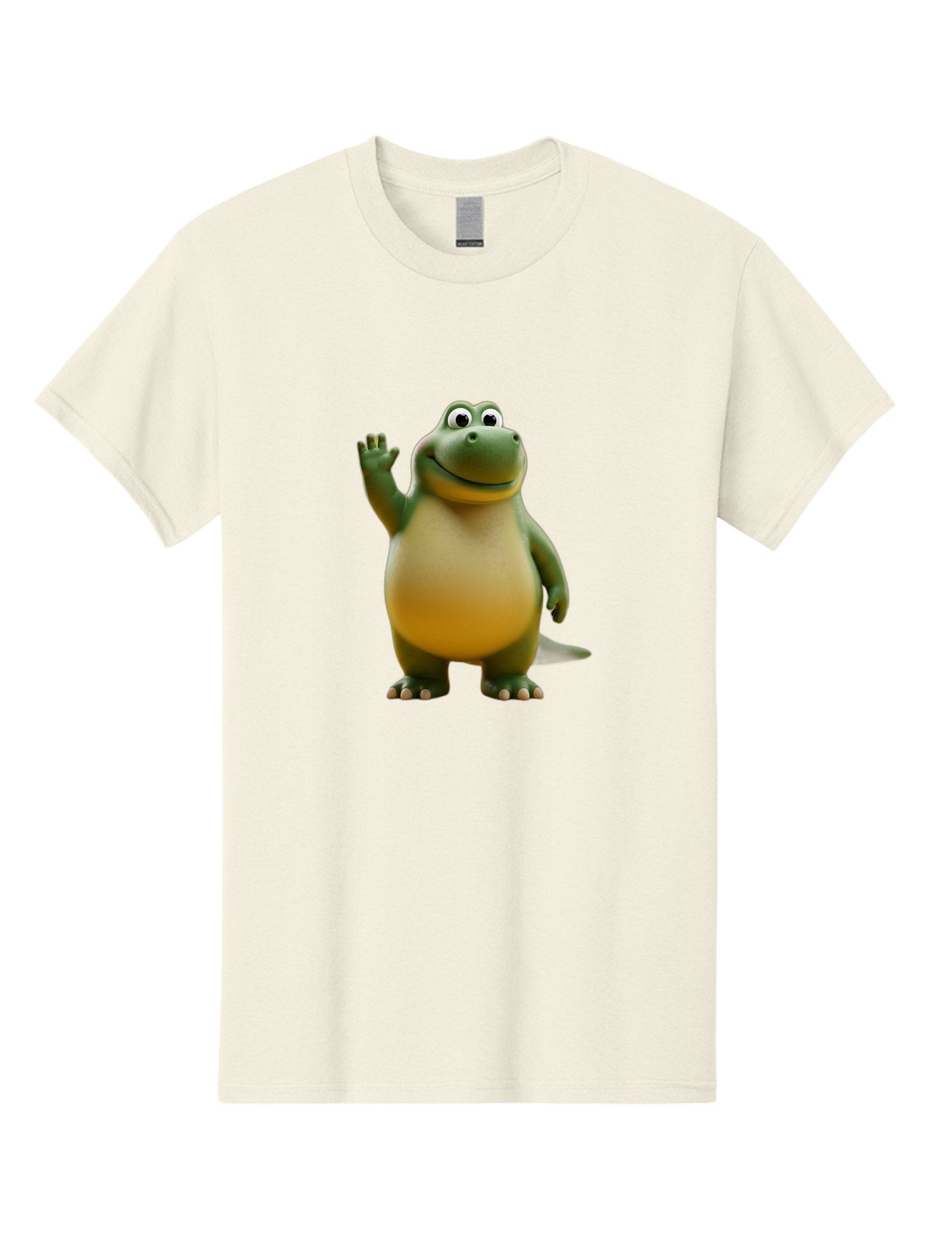 T-Rex Men'S Graphic Tee, 100% Cotton, Comfortable Casual Summer Wear, Machine Washable, Cartoon Dinosaur, Friendly Dinosaur, Waving Dinosaur, Green Dinosaur, Happy Dinosaur, 3D Illustration, Cheerful Character, Prehistoric Creature, Bae795 7