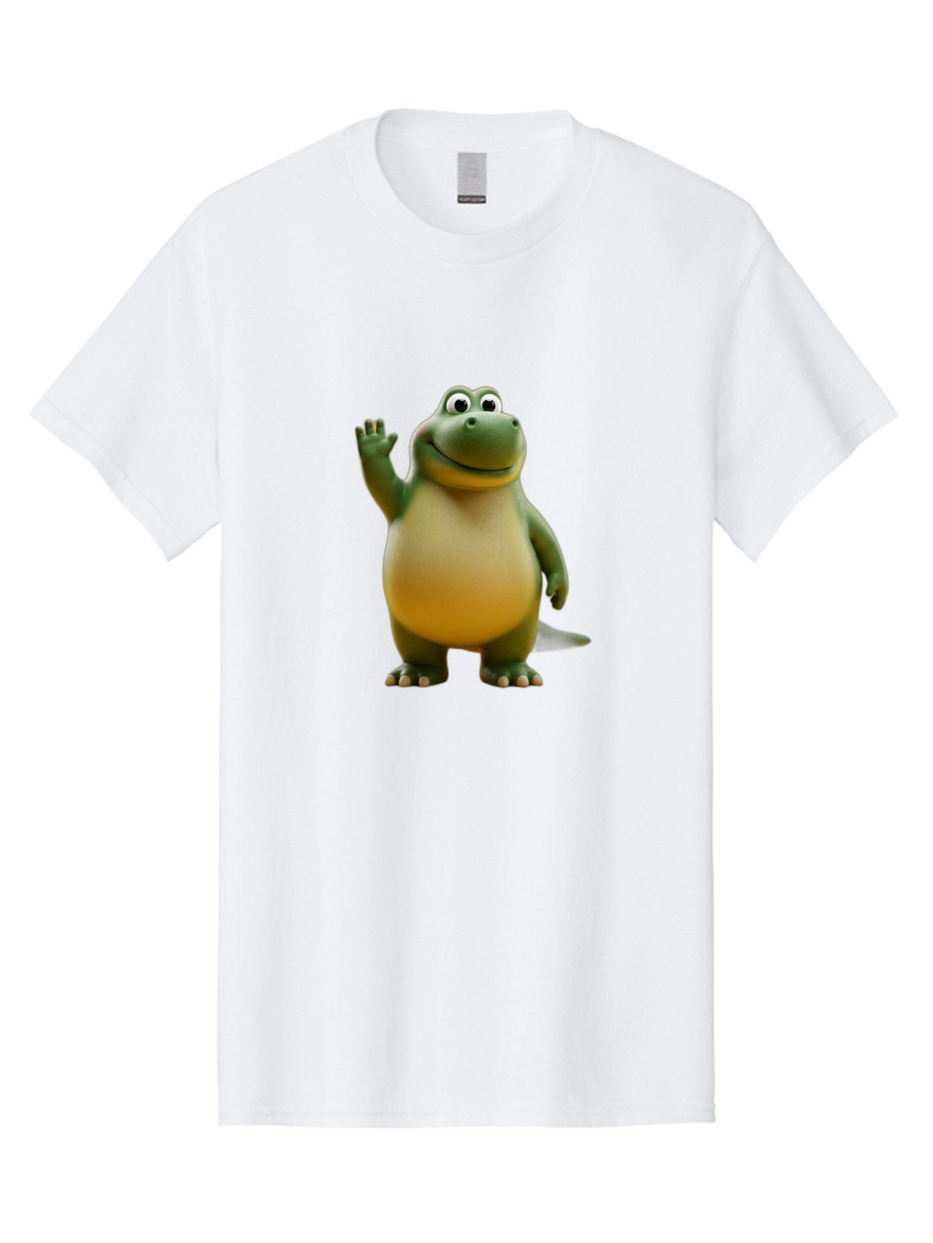 T-Rex Men'S Graphic Tee, 100% Cotton, Comfortable Casual Summer Wear, Machine Washable, Cartoon Dinosaur, Friendly Dinosaur, Waving Dinosaur, Green Dinosaur, Happy Dinosaur, 3D Illustration, Cheerful Character, Prehistoric Creature, Bae795 9