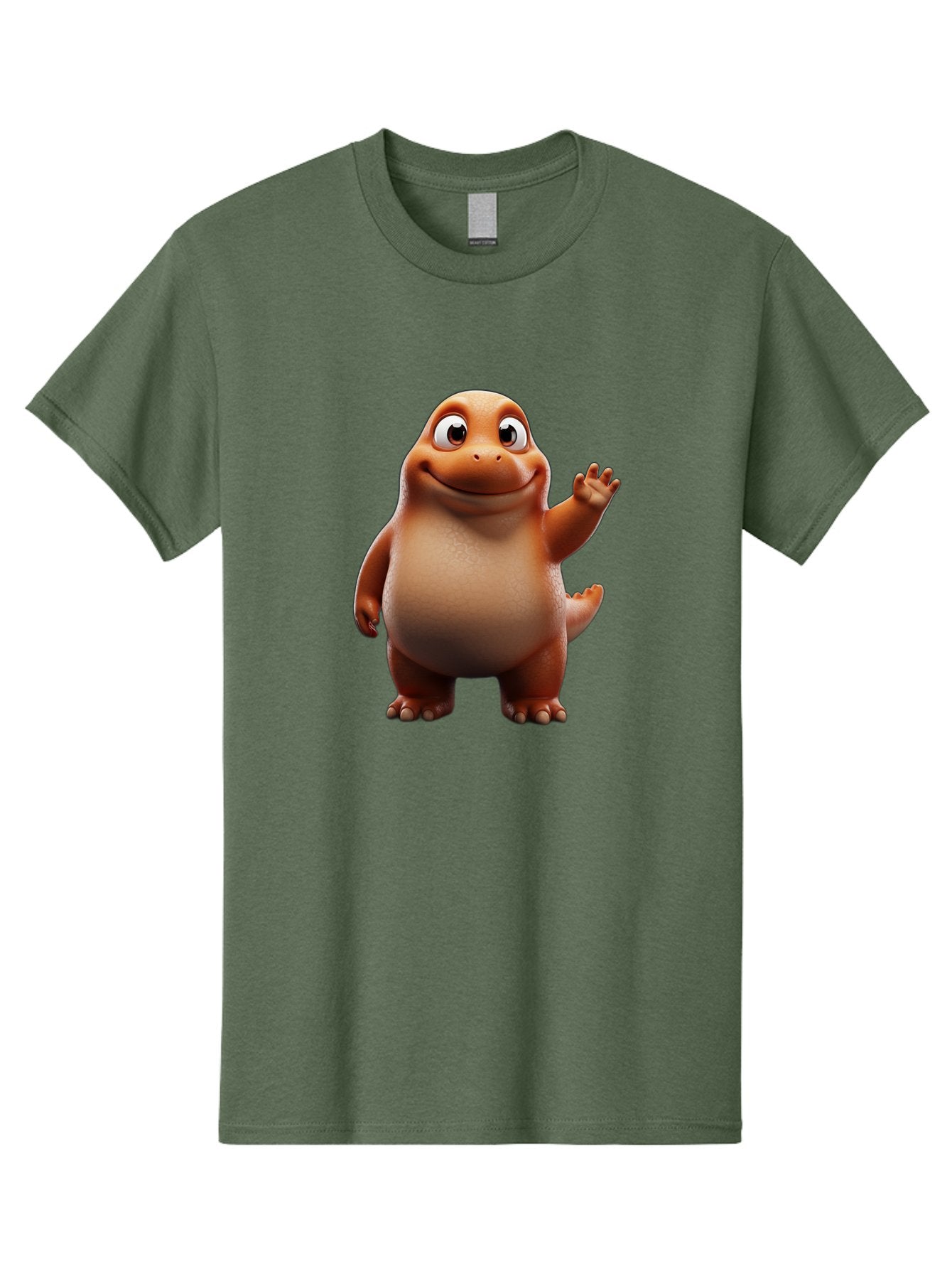 The-Good-Dinosaur Men'S Graphic Tee, 100% Cotton, Comfortable Casual Summer Wear, Machine Washable, Cartoon Dinosaur, Friendly Character, Smiling T-Rex, Animated Creature, Waving Hand, Children'S Entertainment, Prehistoric Animal, Bae797