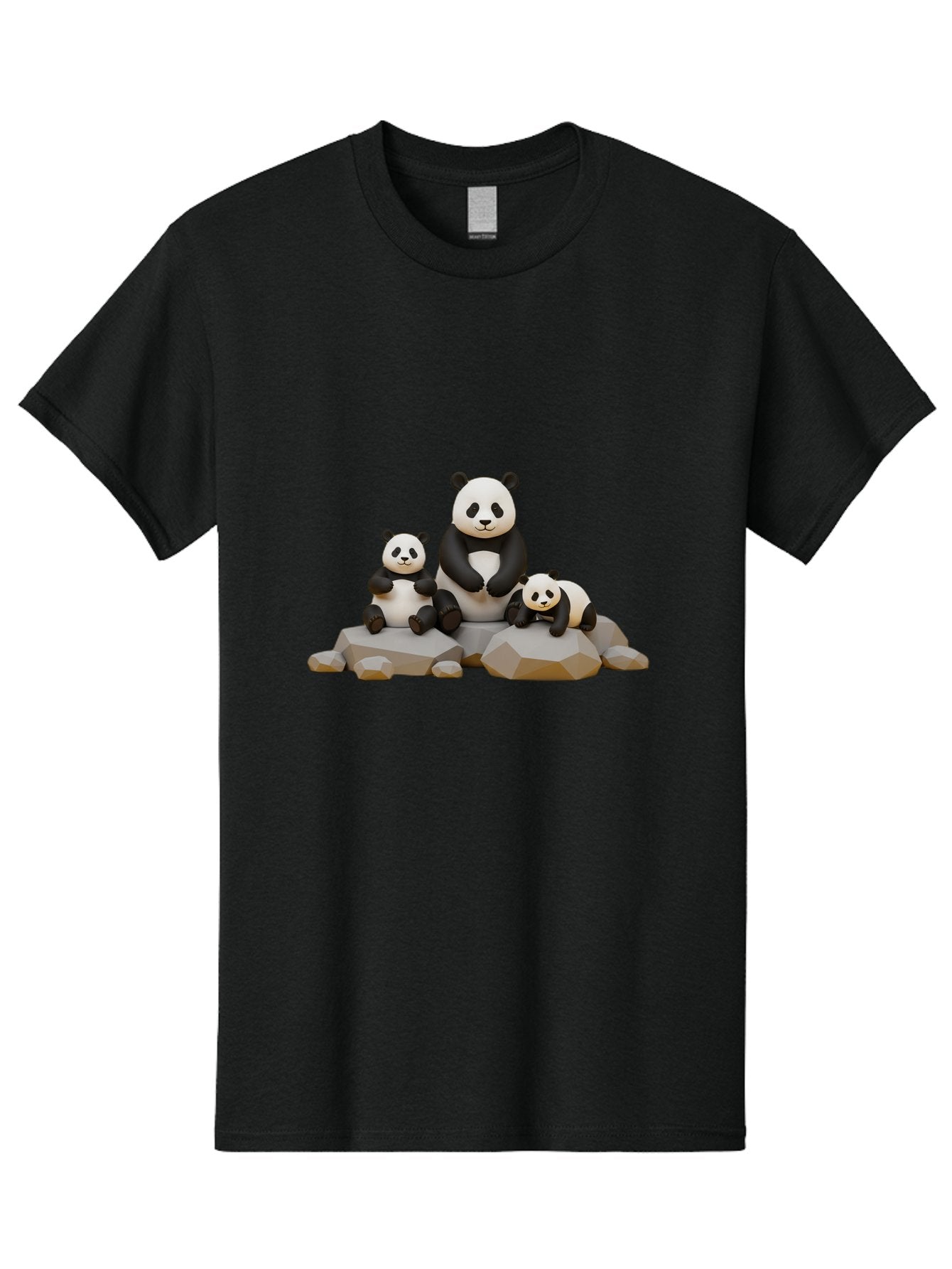 Three-Pandas Men'S Graphic Tee, 100% Cotton, Comfortable Casual Summer Wear, Machine Washable, Three Pandas Sitting On Rocks, Cute Pandas, Adorable Animals, Cartoon Style, 3D Rendering, Panda Family, Wildlife Illustration, Bae799 7