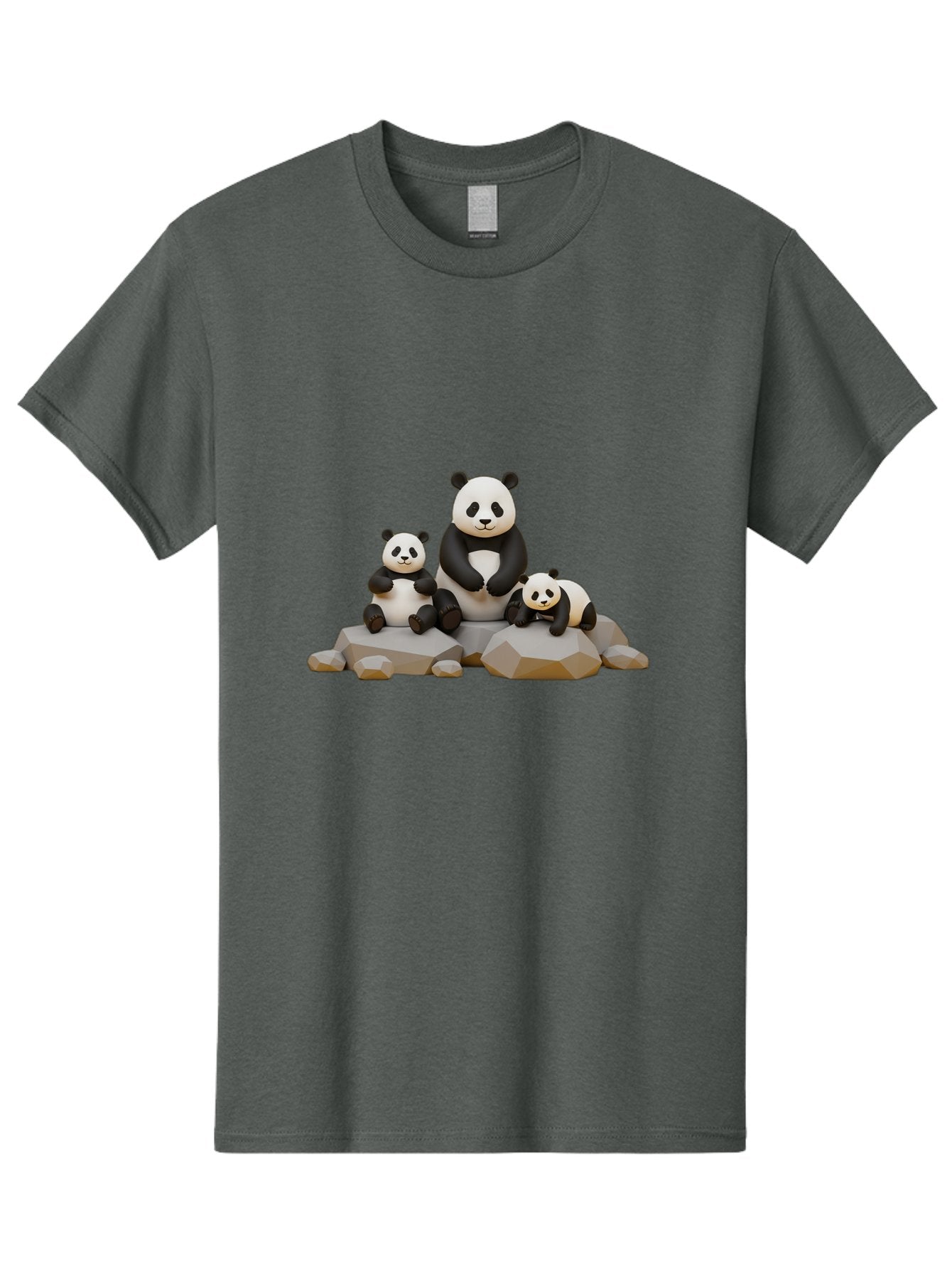 Three-Pandas Men'S Graphic Tee, 100% Cotton, Comfortable Casual Summer Wear, Machine Washable, Three Pandas Sitting On Rocks, Cute Pandas, Adorable Animals, Cartoon Style, 3D Rendering, Panda Family, Wildlife Illustration, Bae799 13