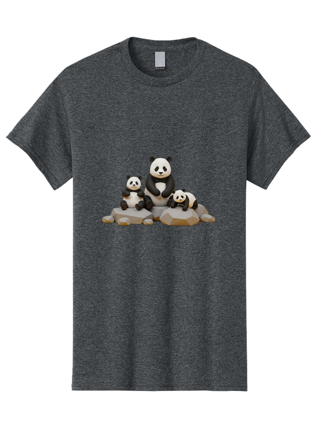 Three-Pandas Men'S Graphic Tee, 100% Cotton, Comfortable Casual Summer Wear, Machine Washable, Three Pandas Sitting On Rocks, Cute Pandas, Adorable Animals, Cartoon Style, 3D Rendering, Panda Family, Wildlife Illustration, Bae799 12