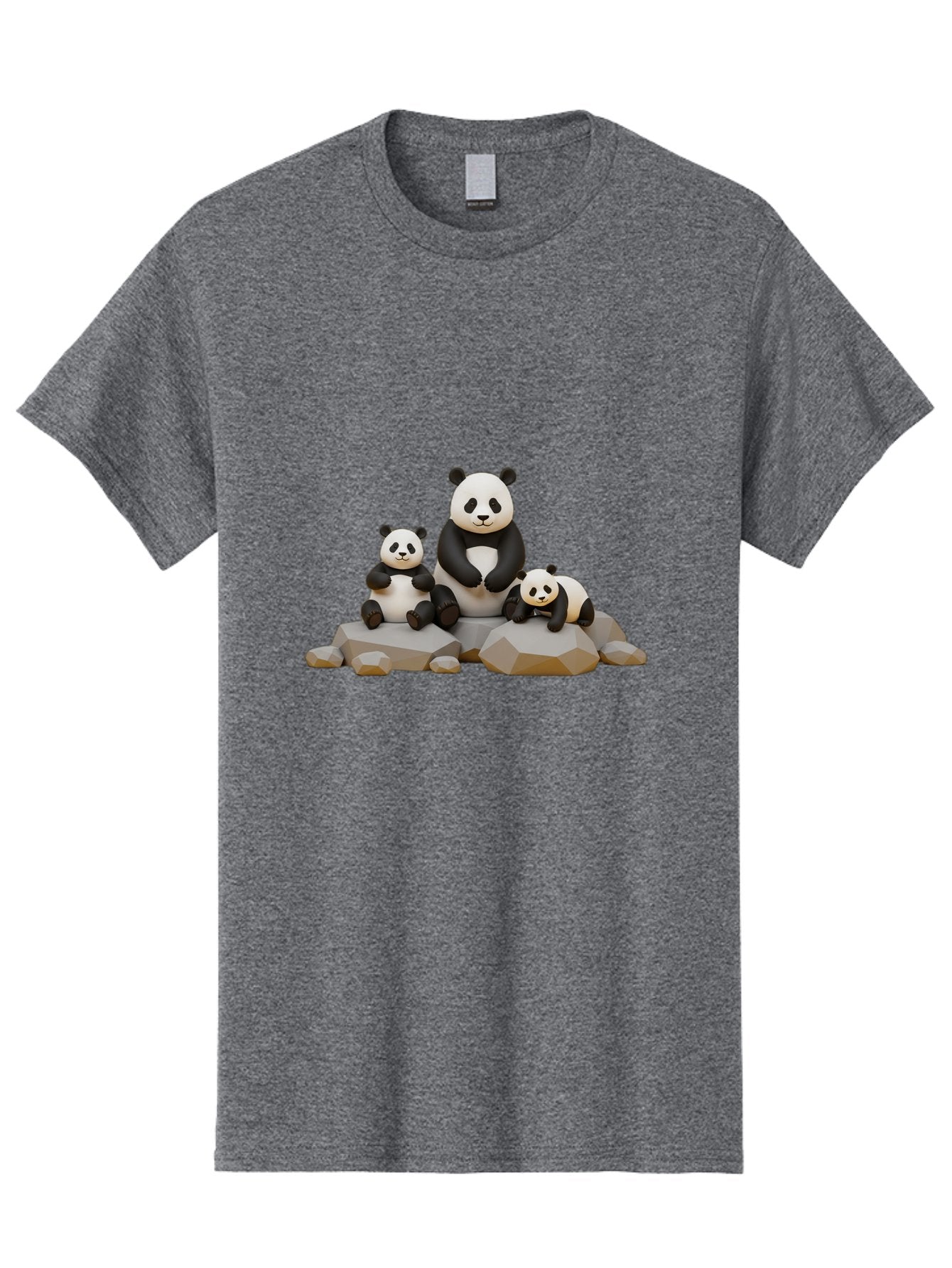 Three-Pandas Men'S Graphic Tee, 100% Cotton, Comfortable Casual Summer Wear, Machine Washable, Three Pandas Sitting On Rocks, Cute Pandas, Adorable Animals, Cartoon Style, 3D Rendering, Panda Family, Wildlife Illustration, Bae799 3