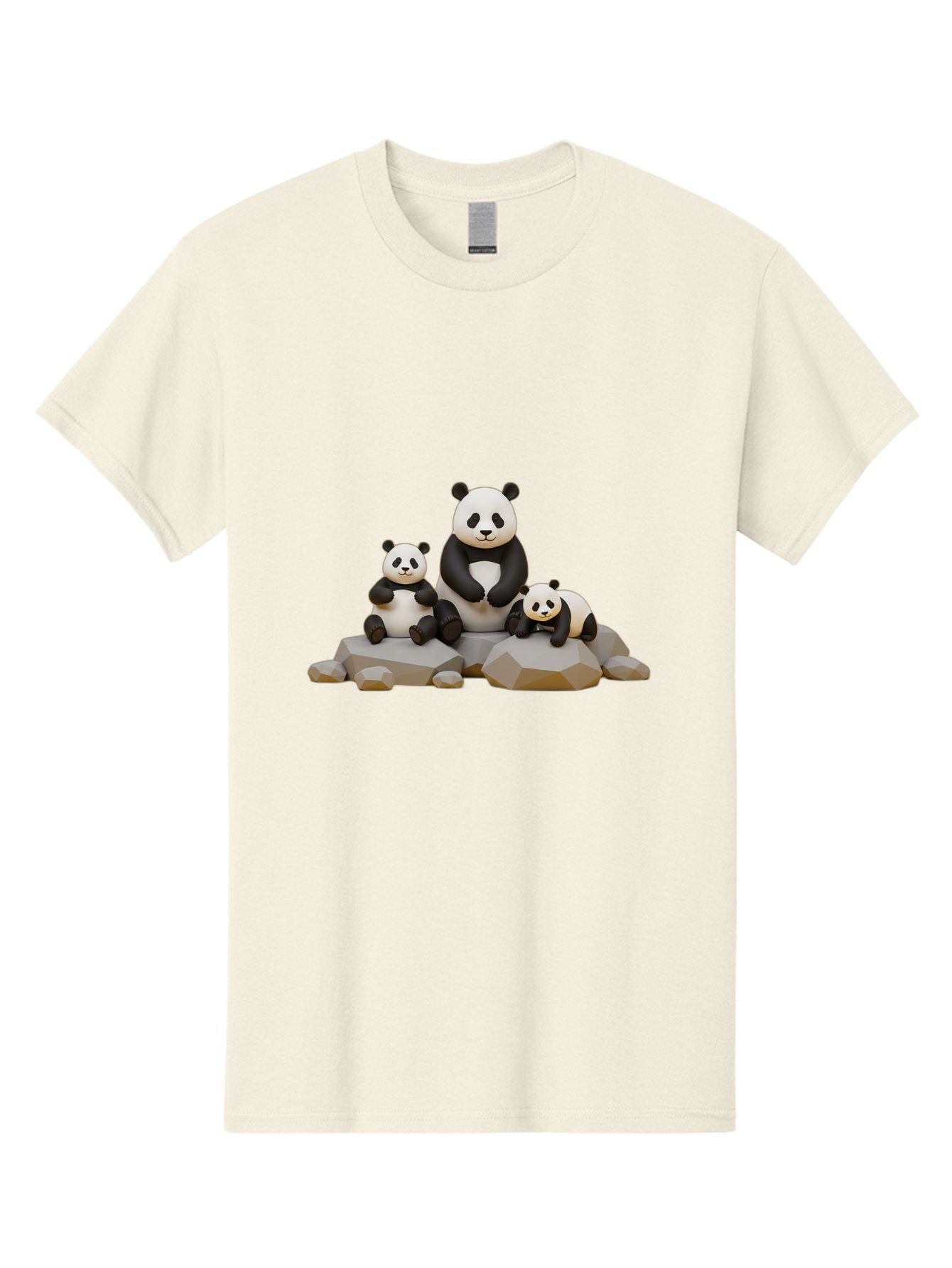 Three-Pandas Men'S Graphic Tee, 100% Cotton, Comfortable Casual Summer Wear, Machine Washable, Three Pandas Sitting On Rocks, Cute Pandas, Adorable Animals, Cartoon Style, 3D Rendering, Panda Family, Wildlife Illustration, Bae799 10