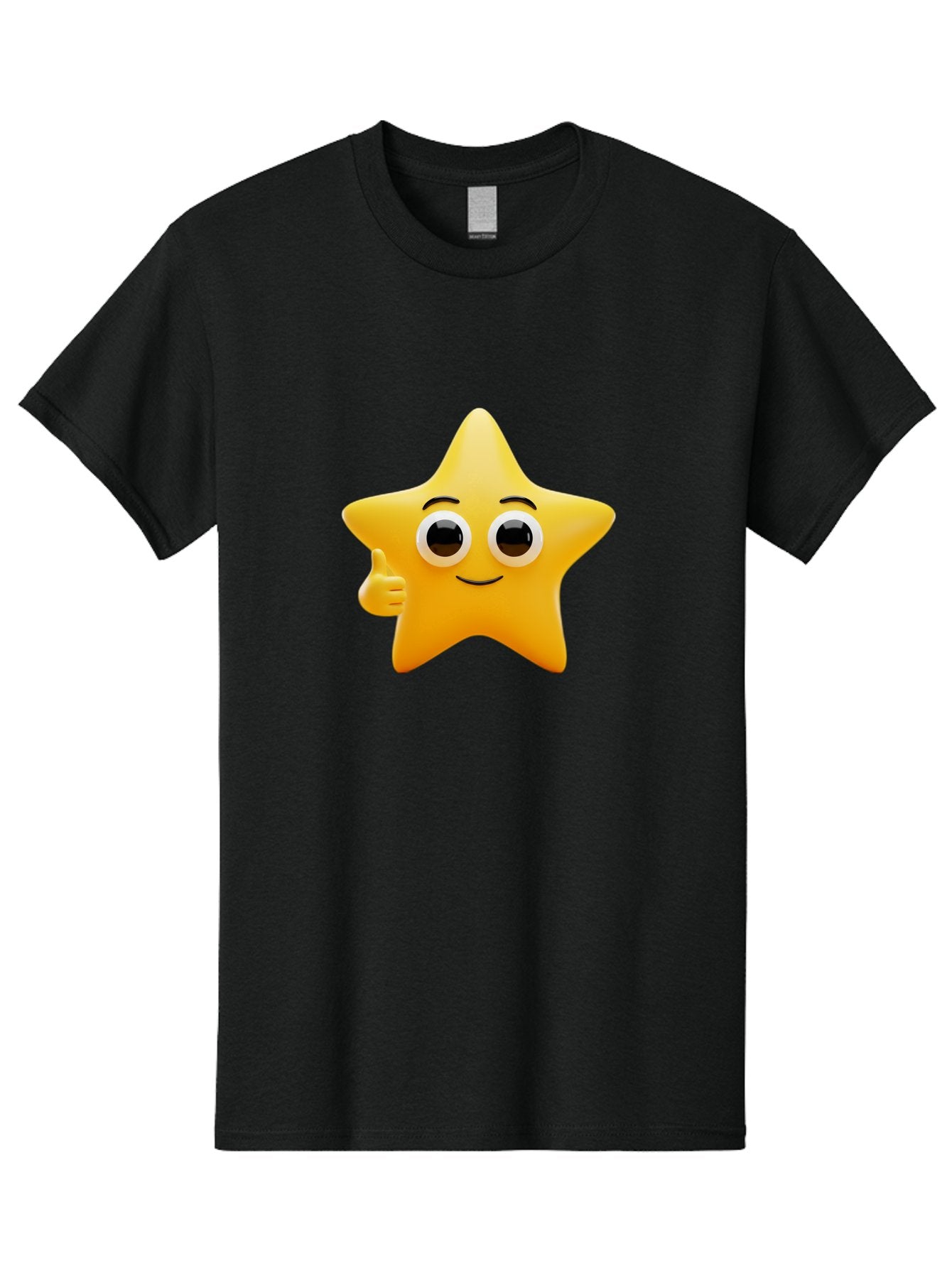 Thumbs-Up-Star Men'S Graphic Tee, 100% Cotton, Comfortable Casual Summer Wear, Machine Washable, Cartoon Star, Thumbs Up Gesture, Smiling Face, Yellow Star Character, Approval Symbol, Friendly Emoji, Cute Mascot, Positive Attitude Bae800 3
