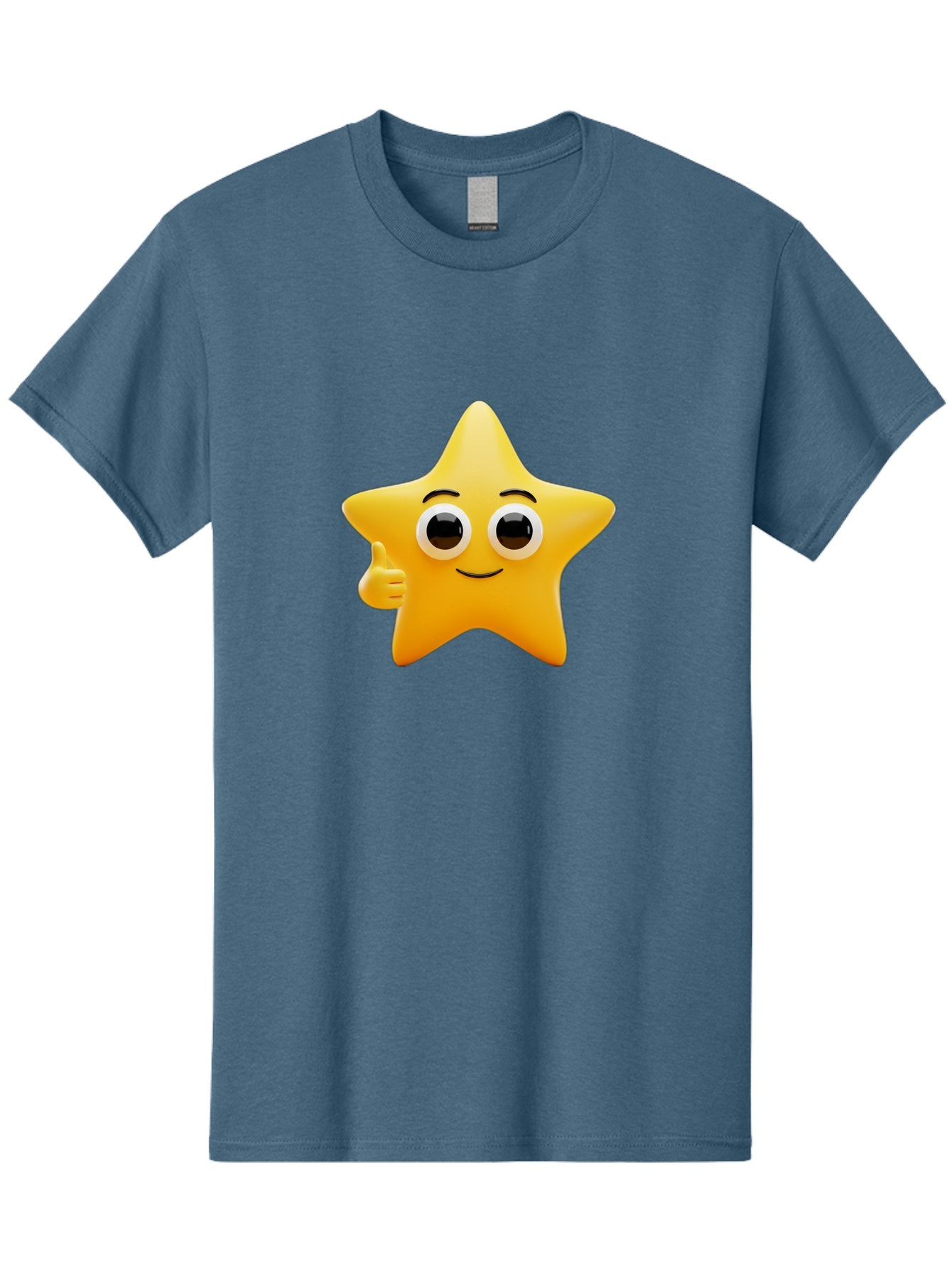 Thumbs-Up-Star Men'S Graphic Tee, 100% Cotton, Comfortable Casual Summer Wear, Machine Washable, Cartoon Star, Thumbs Up Gesture, Smiling Face, Yellow Star Character, Approval Symbol, Friendly Emoji, Cute Mascot, Positive Attitude Bae800 9