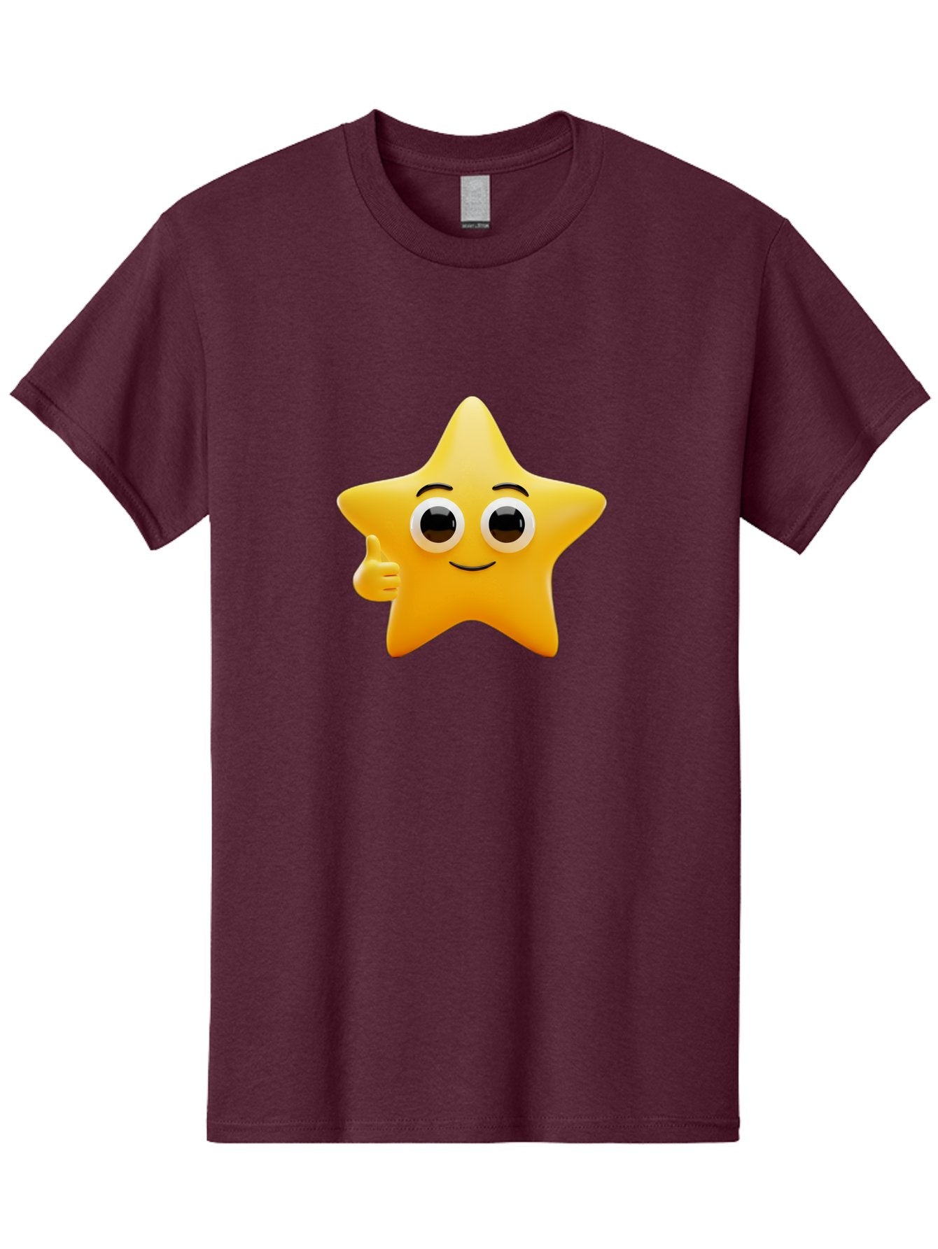 Thumbs-Up-Star Men'S Graphic Tee, 100% Cotton, Comfortable Casual Summer Wear, Machine Washable, Cartoon Star, Thumbs Up Gesture, Smiling Face, Yellow Star Character, Approval Symbol, Friendly Emoji, Cute Mascot, Positive Attitude Bae800 4