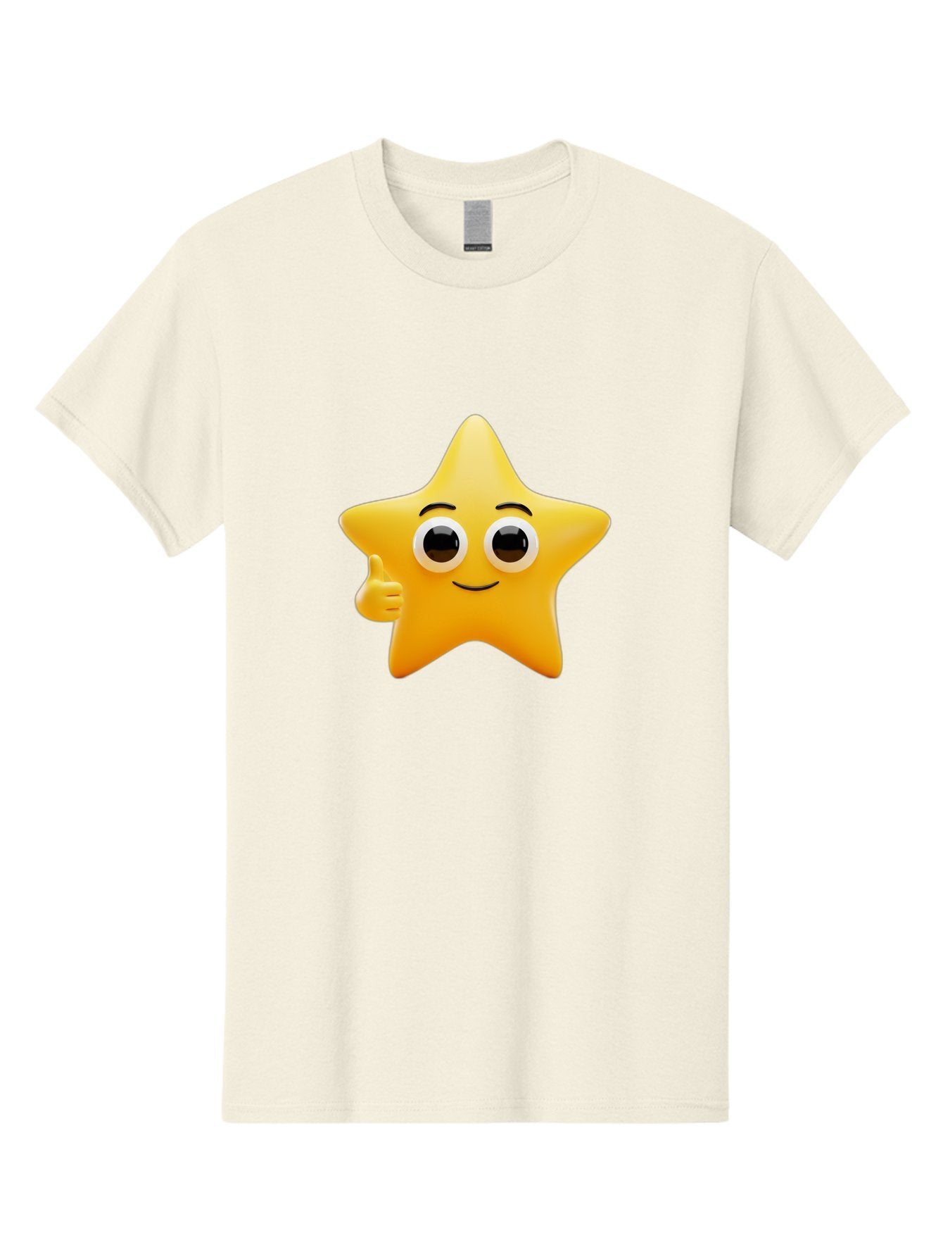 Thumbs-Up-Star Men'S Graphic Tee, 100% Cotton, Comfortable Casual Summer Wear, Machine Washable, Cartoon Star, Thumbs Up Gesture, Smiling Face, Yellow Star Character, Approval Symbol, Friendly Emoji, Cute Mascot, Positive Attitude Bae800 5