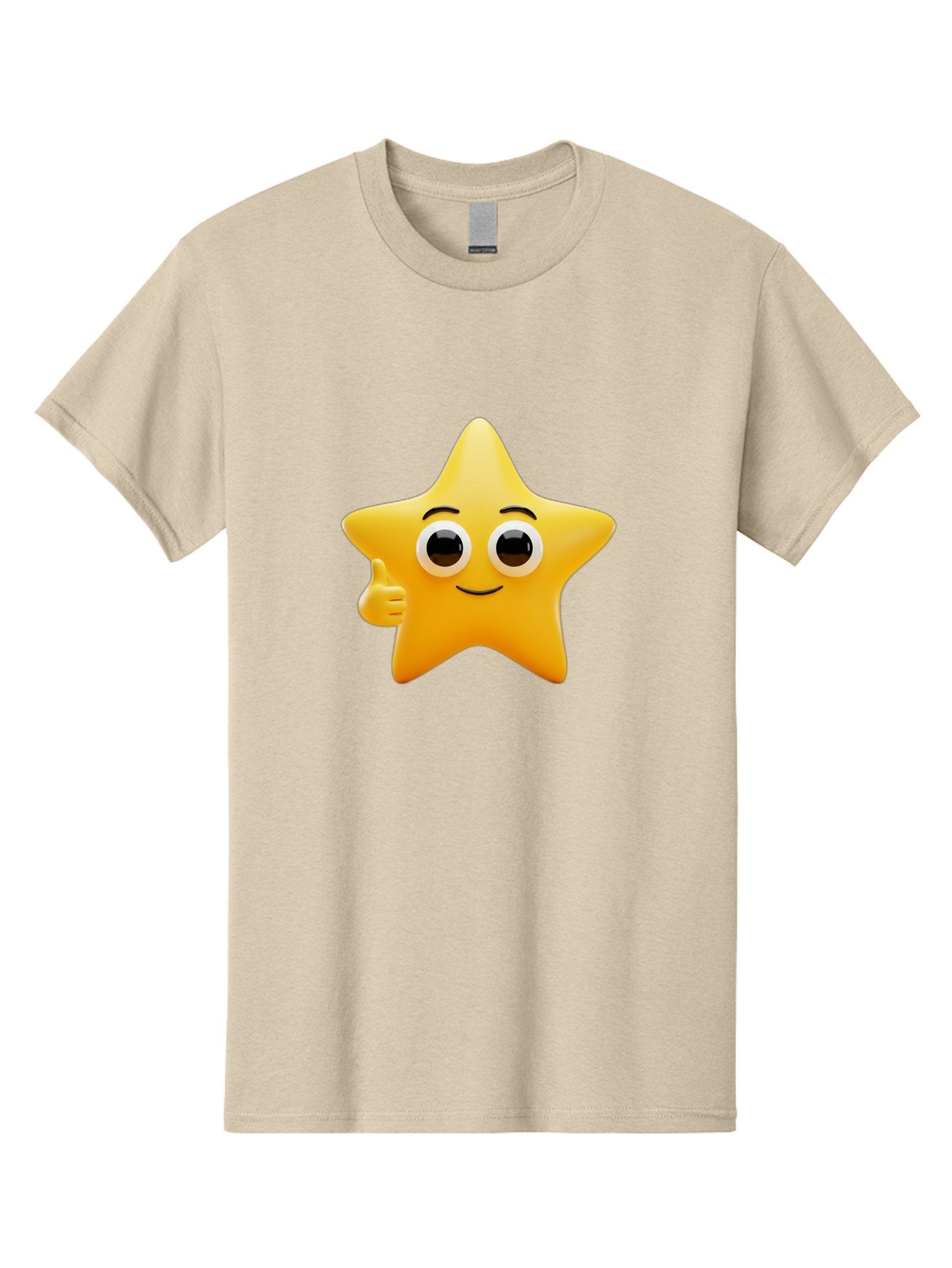 Thumbs-Up-Star Men'S Graphic Tee, 100% Cotton, Comfortable Casual Summer Wear, Machine Washable, Cartoon Star, Thumbs Up Gesture, Smiling Face, Yellow Star Character, Approval Symbol, Friendly Emoji, Cute Mascot, Positive Attitude Bae800 7