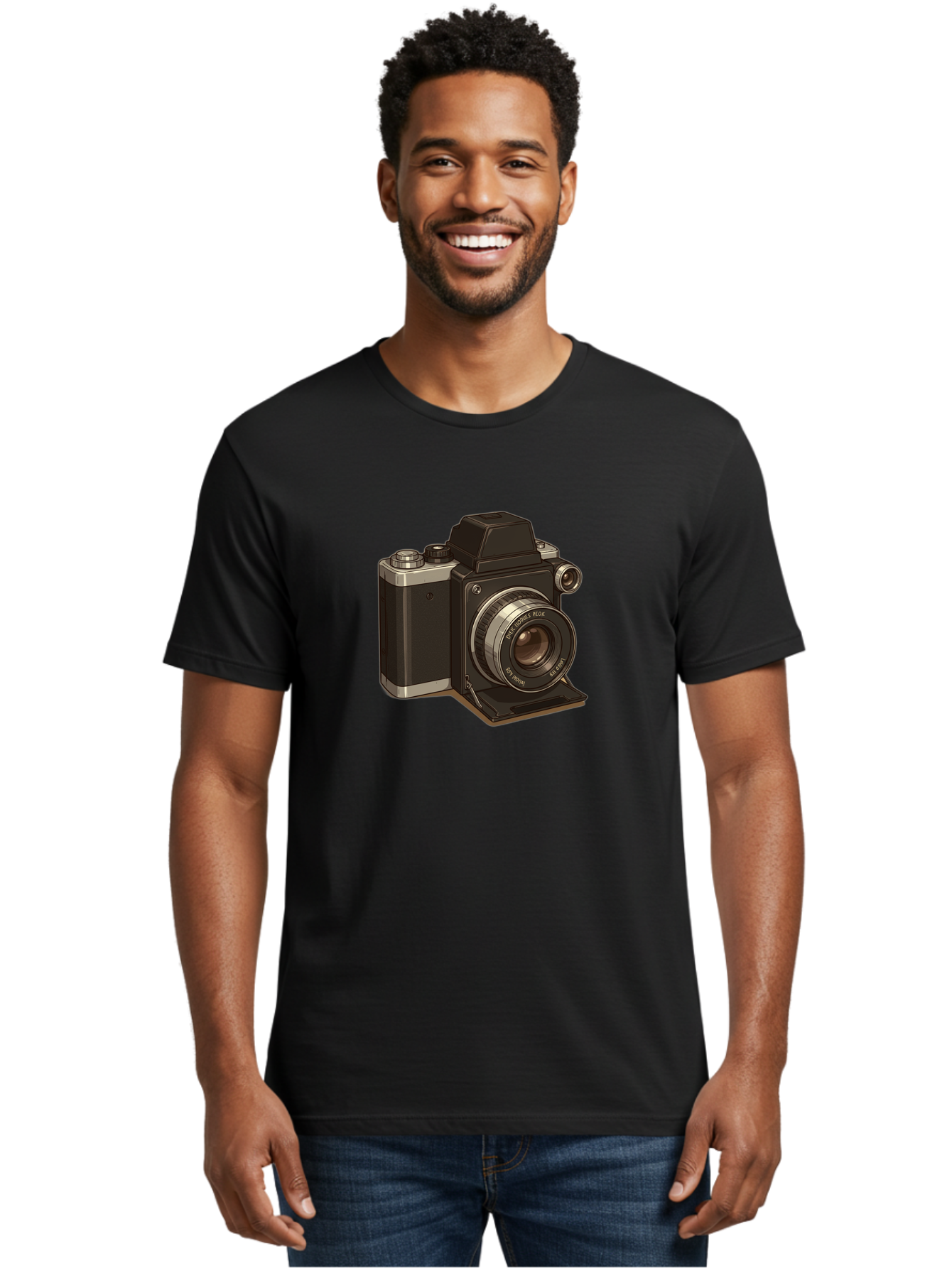 Tlr-Camera Men'S Graphic Tee, 100% Cotton, Comfortable Casual Summer Wear, Machine Washable, Vintage Camera, Twin Lens Reflex Camera, Black And Silver, Photography Equipment, Lens, Nikon, Camera Body, Classic Design, Retro Style, Film Camera Bae801 21