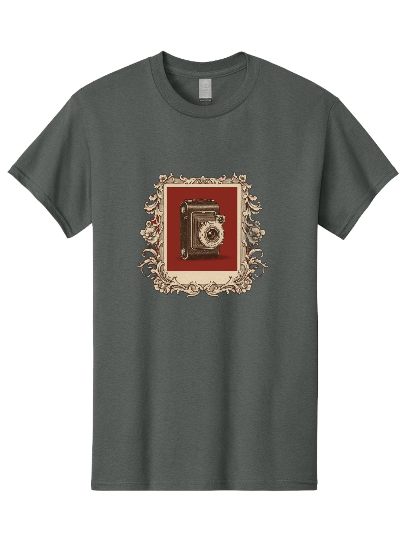 Vintage-Camera-1 Men'S Graphic Tee, 100% Cotton, Comfortable Casual Summer Wear, Machine Washable, Vintage Camera, Ornate Frame, Floral Design, Old-Fashioned Photography, Antique Style, Camera Equipment, Retro Aesthetic, Classic Lens Bae804 13